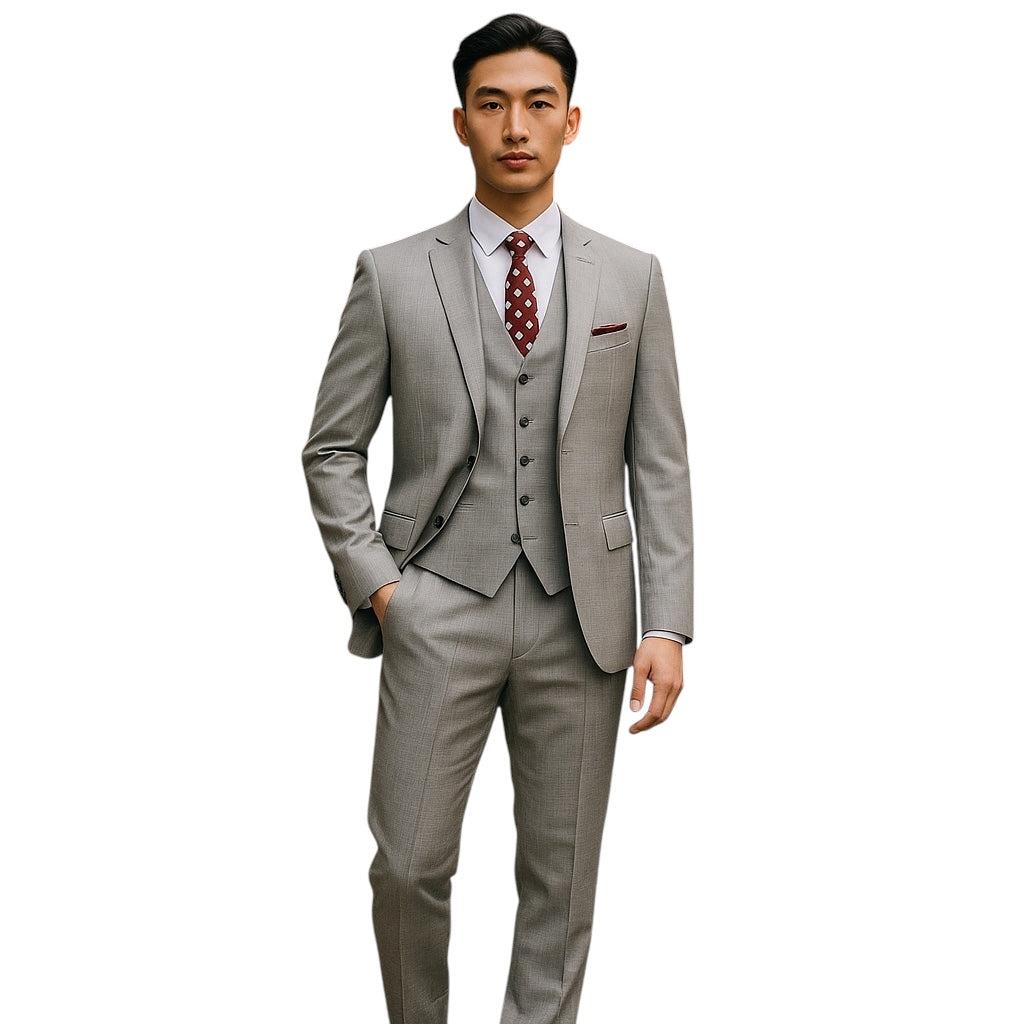 Lt. Gray 3-PC Slim Fit Performance Stretch Suits For Men Lt. Gray / 42L/36W / M250S-03