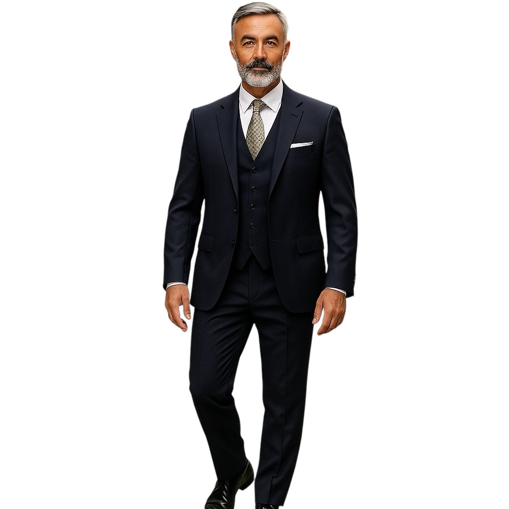 Navy 3-PC Slim Fit Stretch Suits For Men