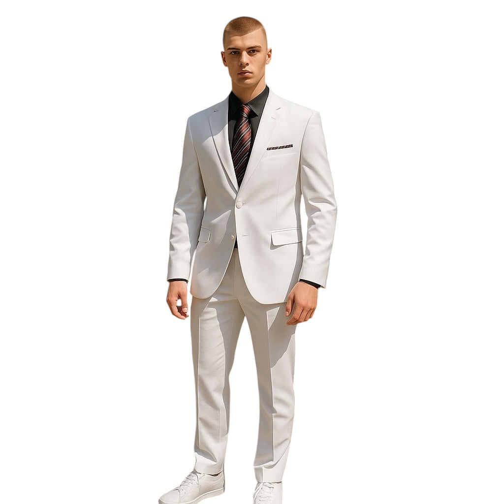 White Solid Mens Suit 2-PC Regular Modern Fit Suits For Men