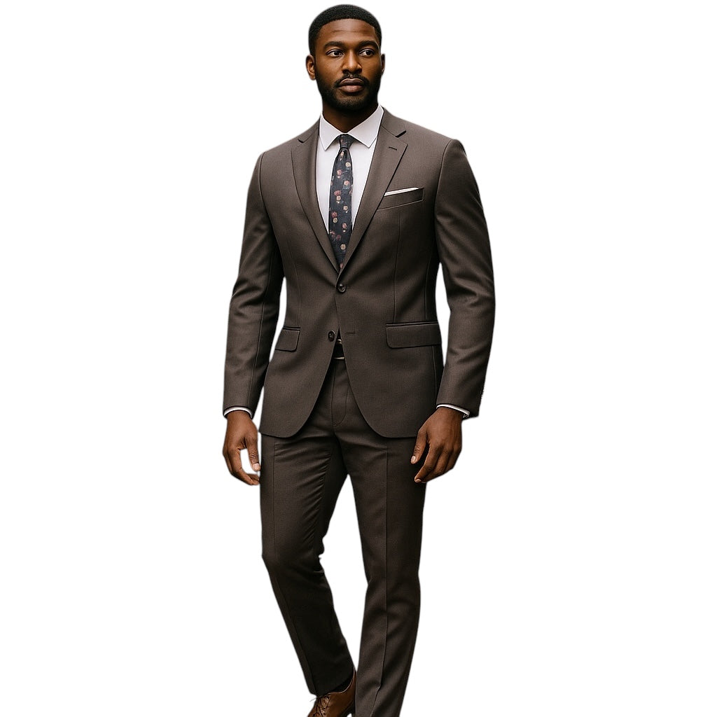 Gray Solid 2-PC Slim Fit Performance Stretch Suits For Men