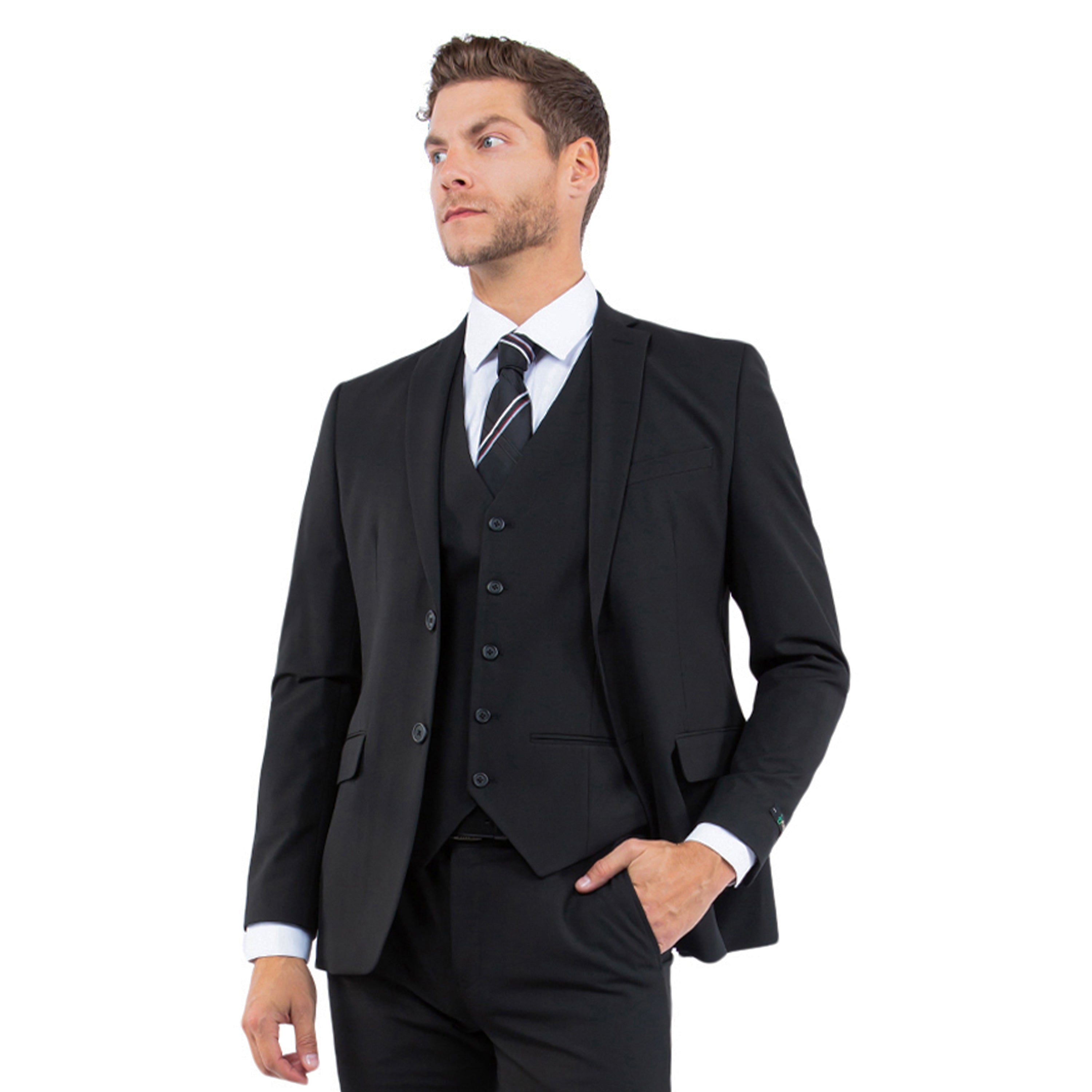 Men’s 3-Piece 4-Way Stretch Suit – Sleek, Comfortable & Versatile | D&K Menswear
