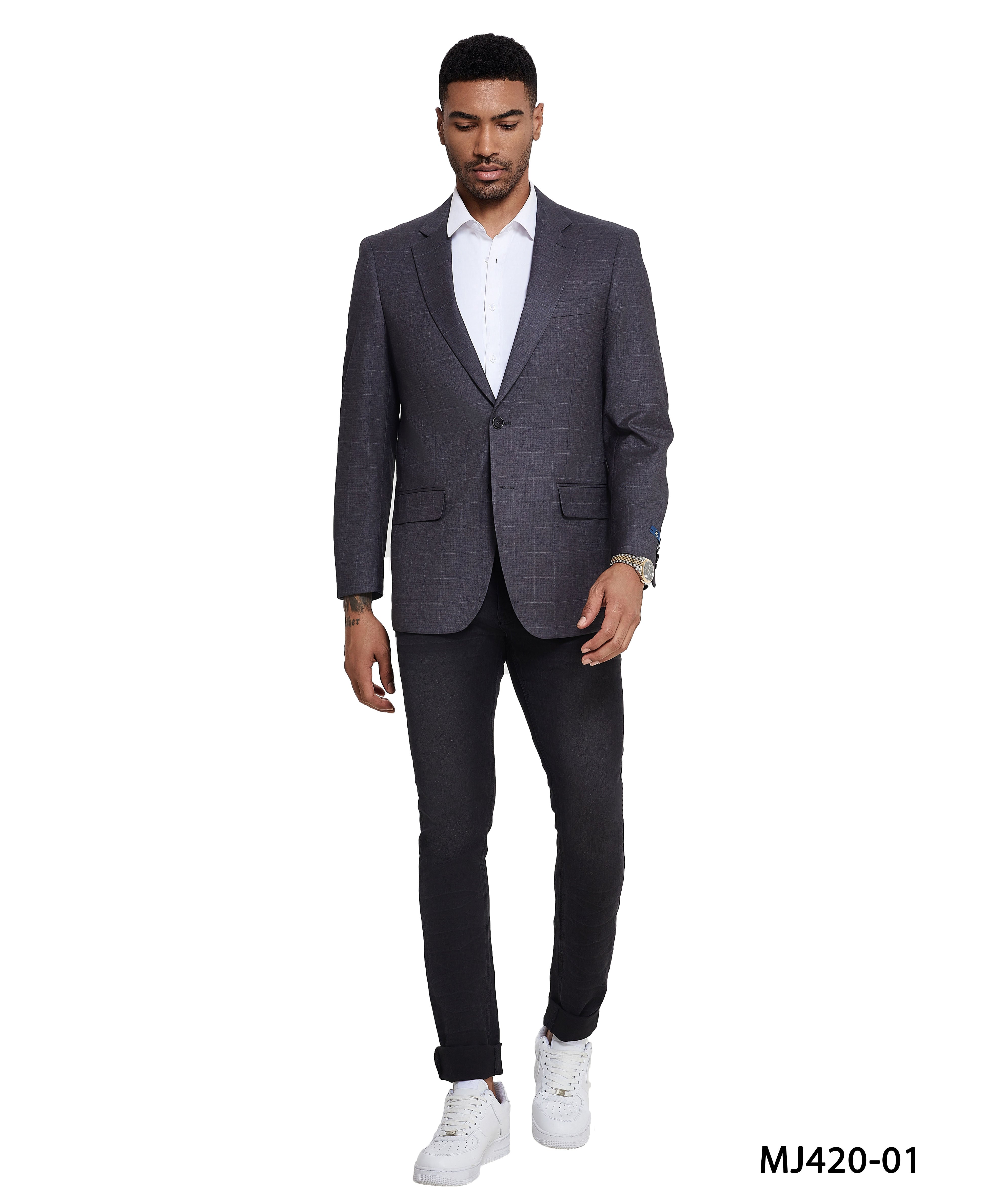 Men’s Modern Fit Windowpane Sport Coat with Notch Lapel – A Timeless Blend of Style & Comfort | D&K Menswear