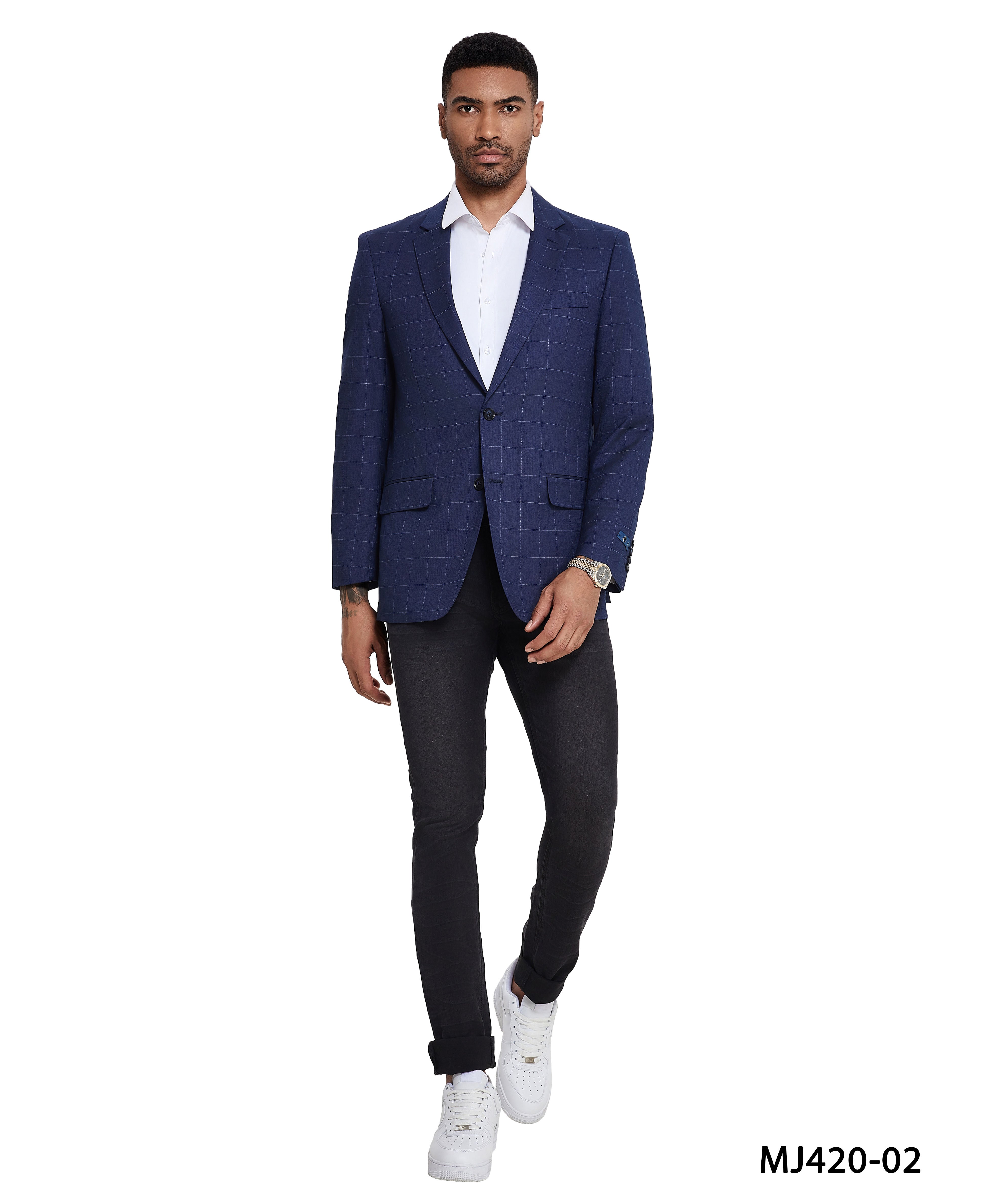 Men’s Modern Fit Windowpane Sport Coat with Notch Lapel – A Timeless Blend of Style & Comfort | D&K Menswear