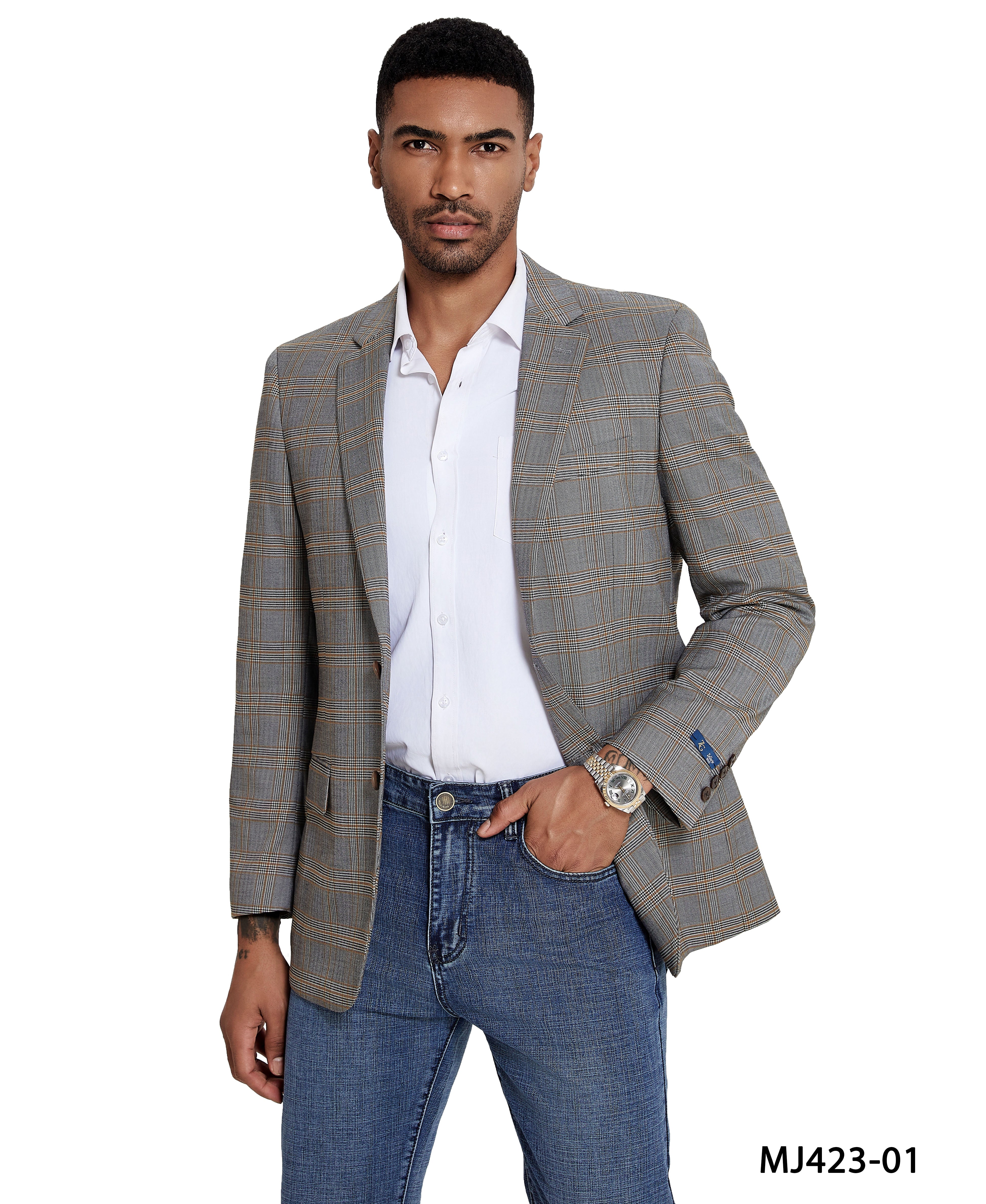 Men’s Modern Fit Windowpane Sport Coat with Notch Lapel – A Perfect Blend of Style & Sophistication | D&K Menswear