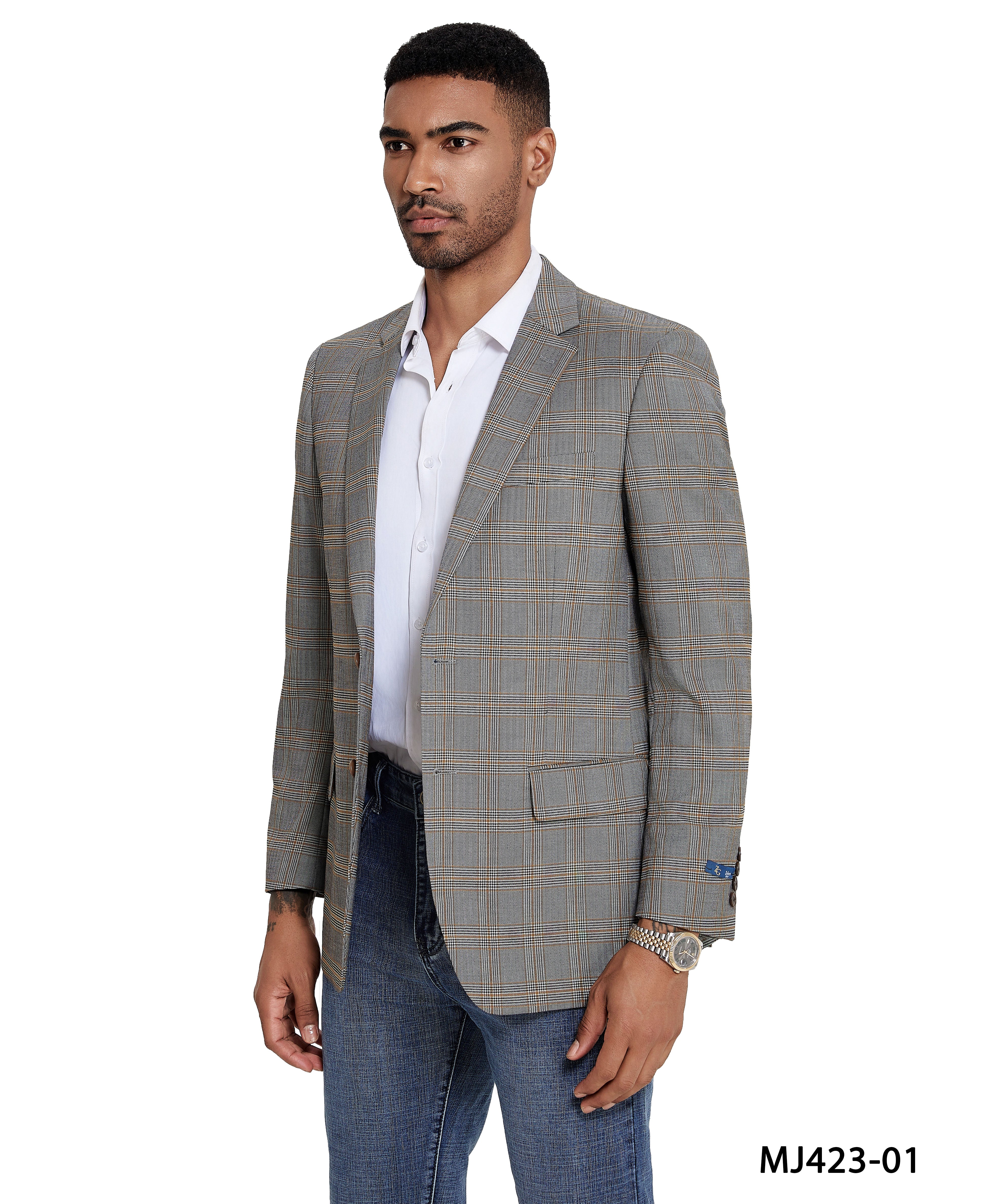 Men’s Modern Fit Windowpane Sport Coat with Notch Lapel – A Perfect Blend of Style & Sophistication | D&K Menswear