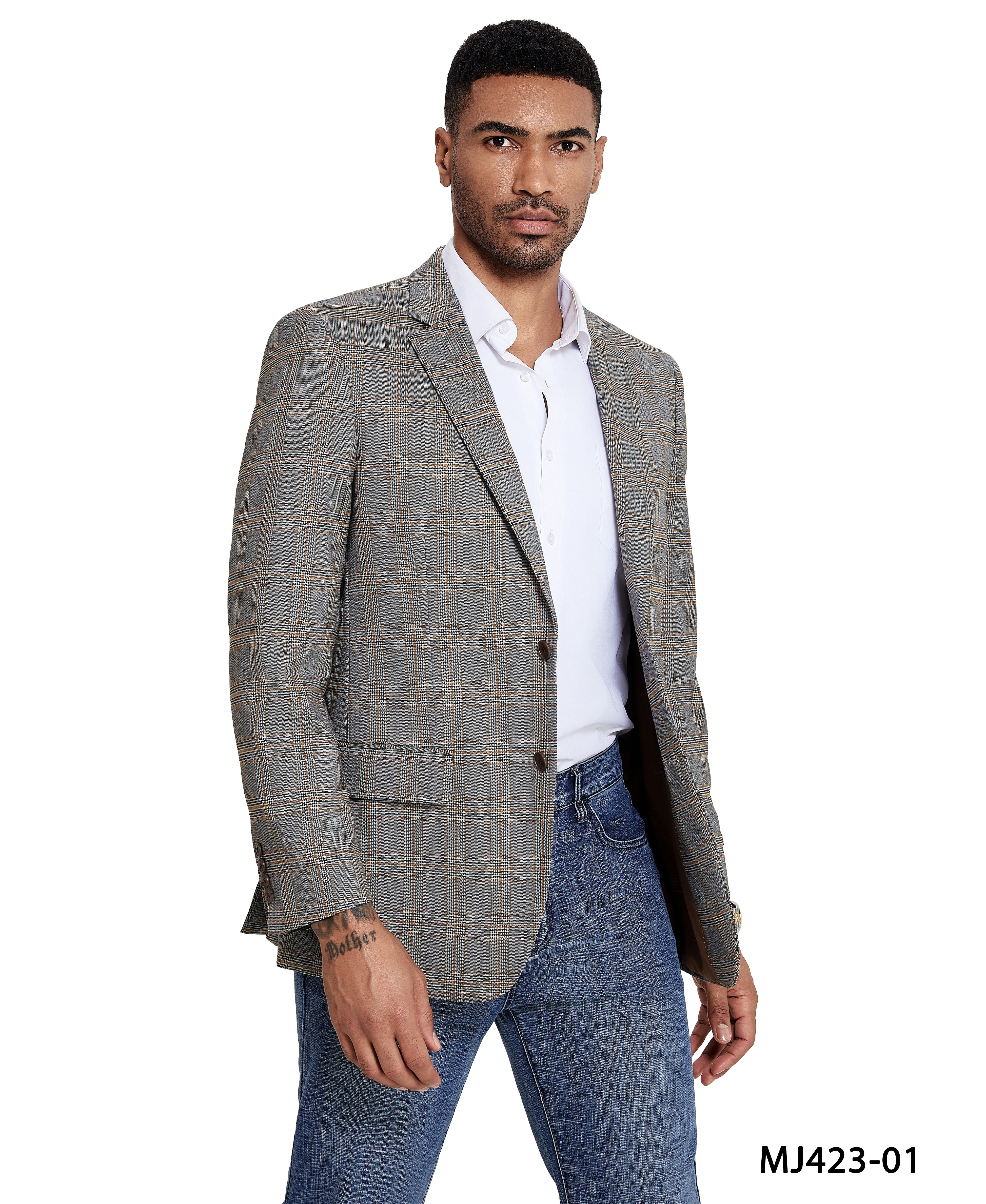 Men’s Modern Fit Windowpane Sport Coat with Notch Lapel – A Perfect Blend of Style & Sophistication | D&K Menswear