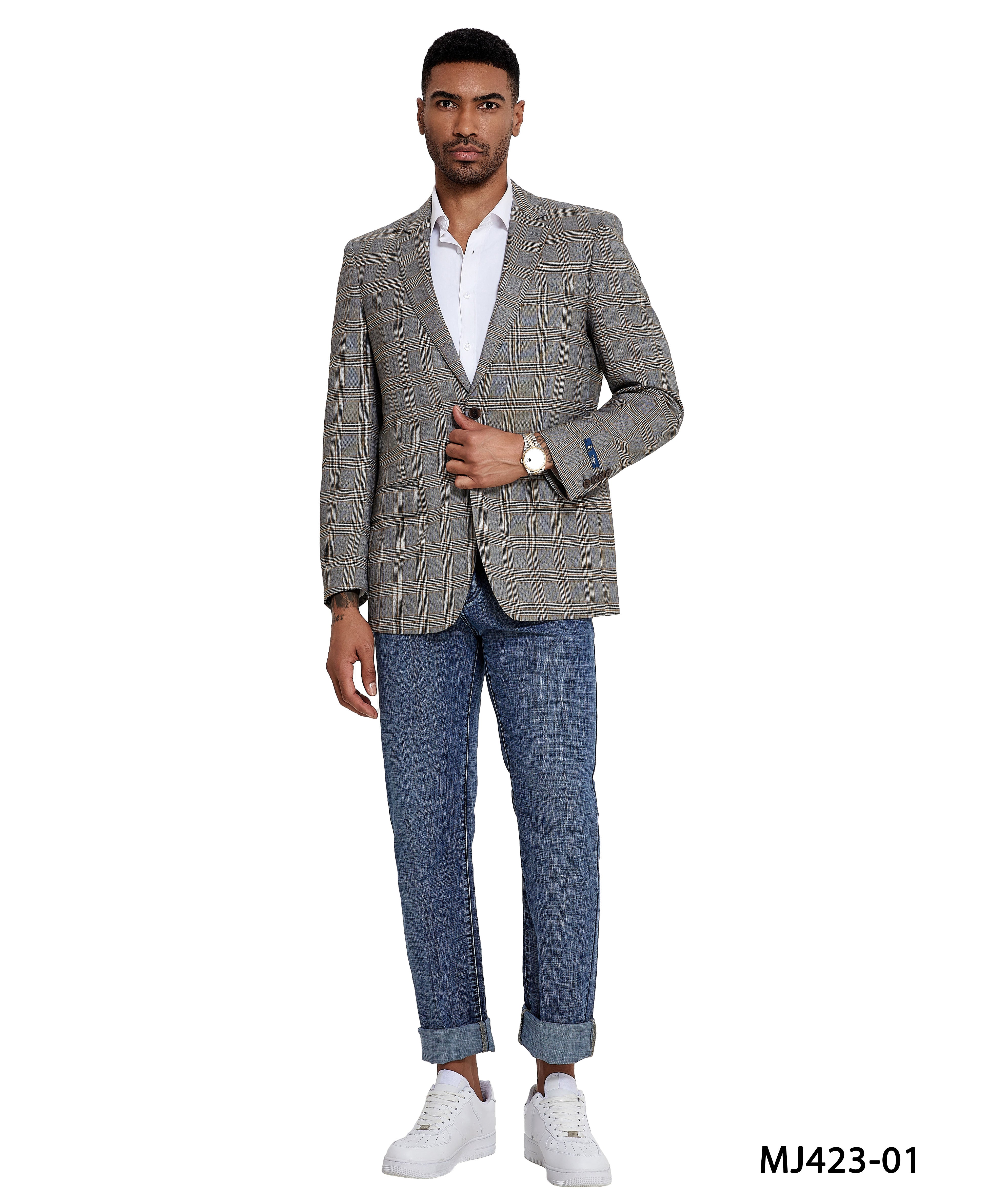 Men’s Modern Fit Windowpane Sport Coat with Notch Lapel – A Perfect Blend of Style & Sophistication | D&K Menswear