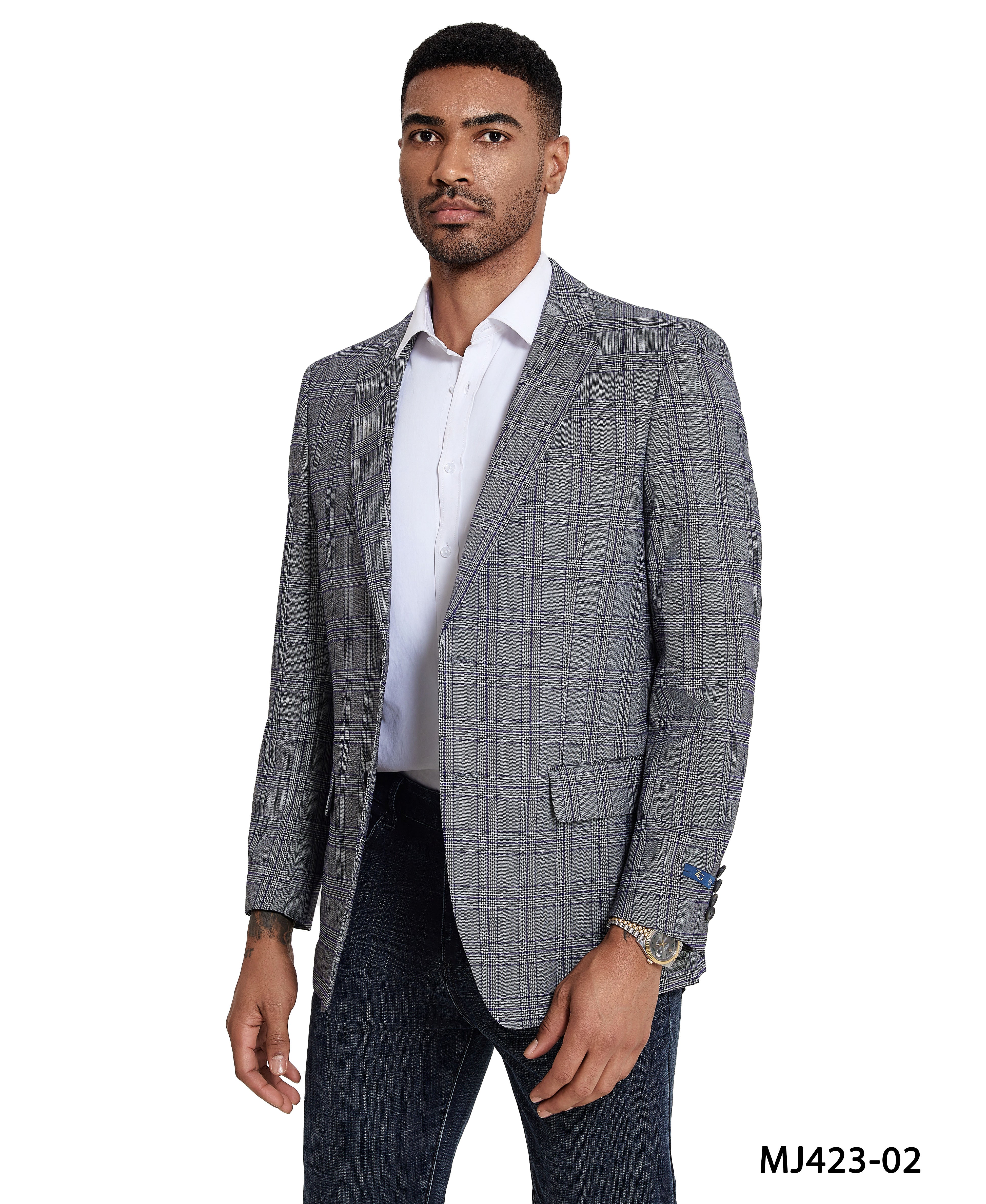 Men’s Modern Fit Windowpane Sport Coat with Notch Lapel – A Blend of Classic & Contemporary Style | D&K Menswear