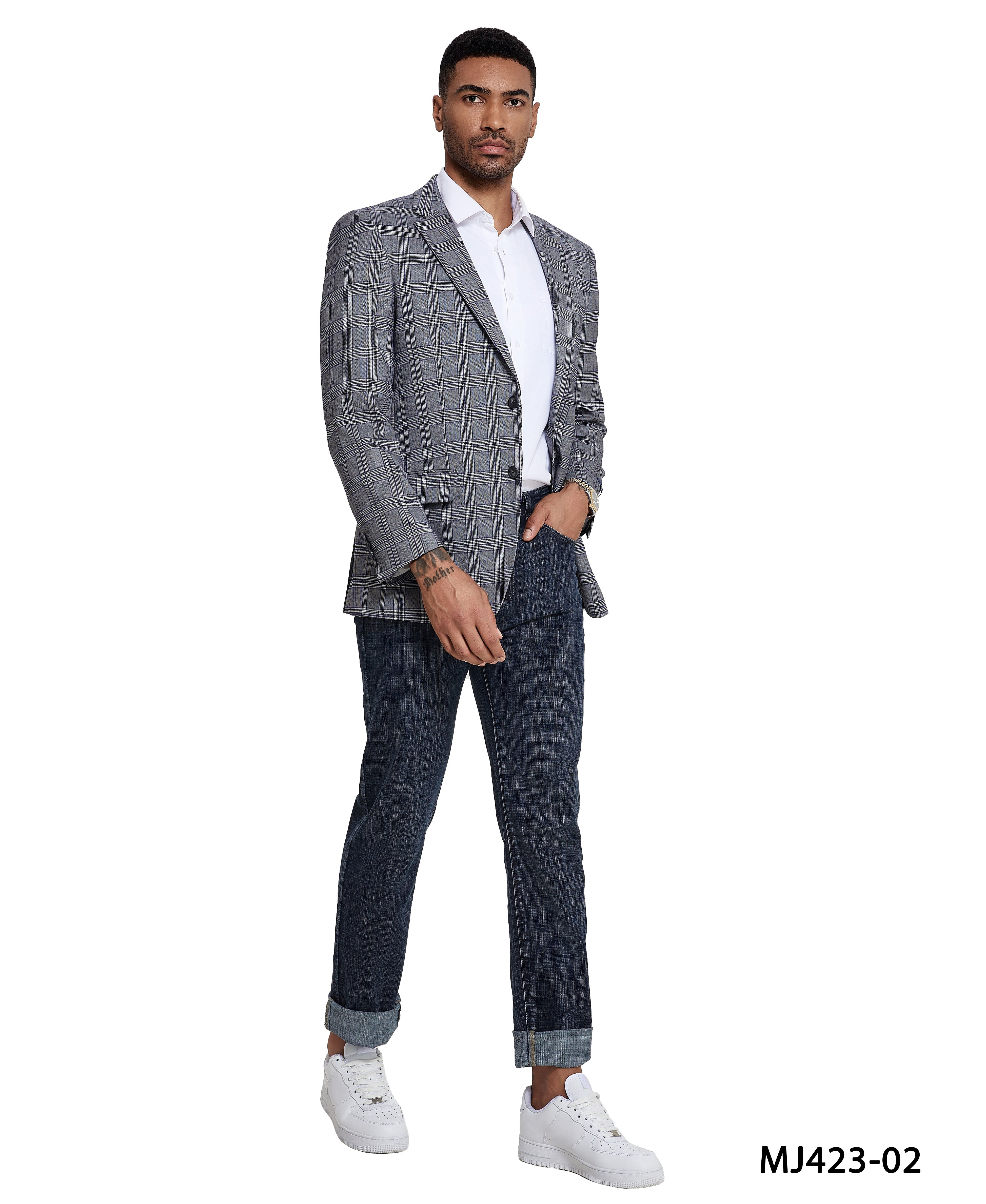 Men’s Modern Fit Windowpane Sport Coat with Notch Lapel – A Blend of Classic & Contemporary Style | D&K Menswear