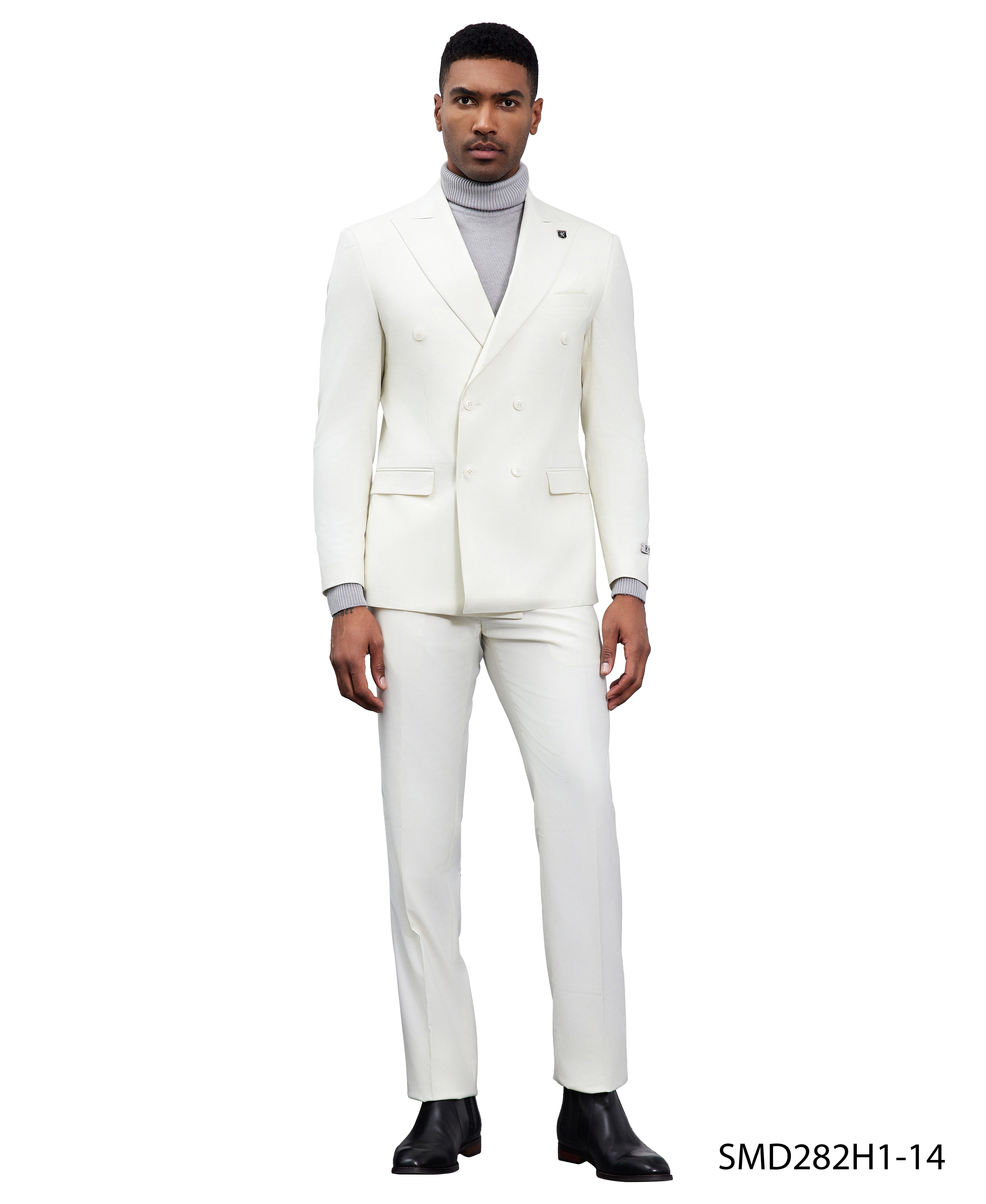 Men’s Suit, Stacy Adams Double-Breasted Suit, Ivory Suit, Peak Lapel Suit, Business Attire, Formalwear, Wedding Suit, Special Occasion Suit, D&K Menswear Collection