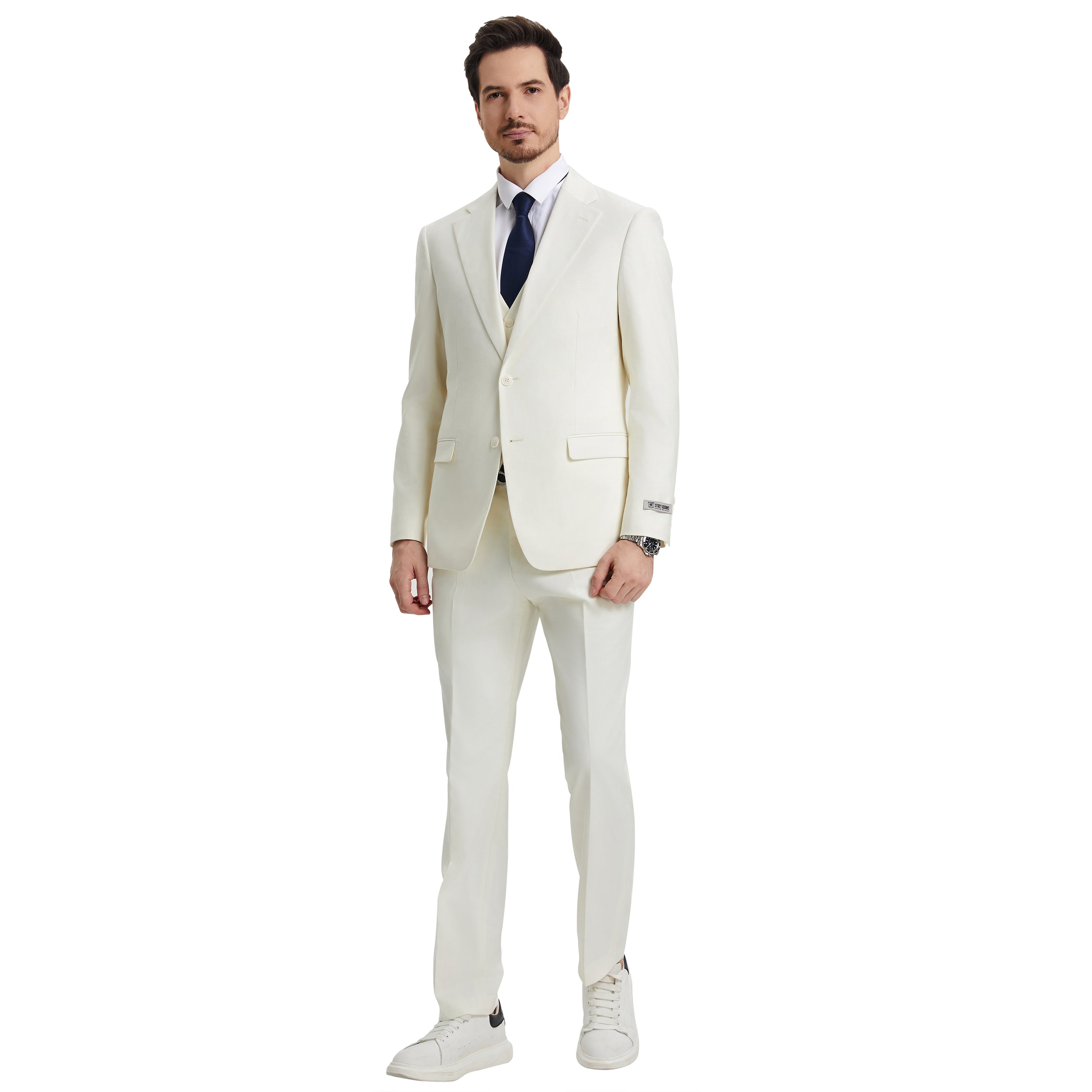 Men’s Suit, Stacy Adams 3-Piece Suit, Hybrid-Fit Suit, Notch Lapel Suit, Ivory Suit, Formalwear, Business Attire, Wedding Suit, D&K Menswear Collection