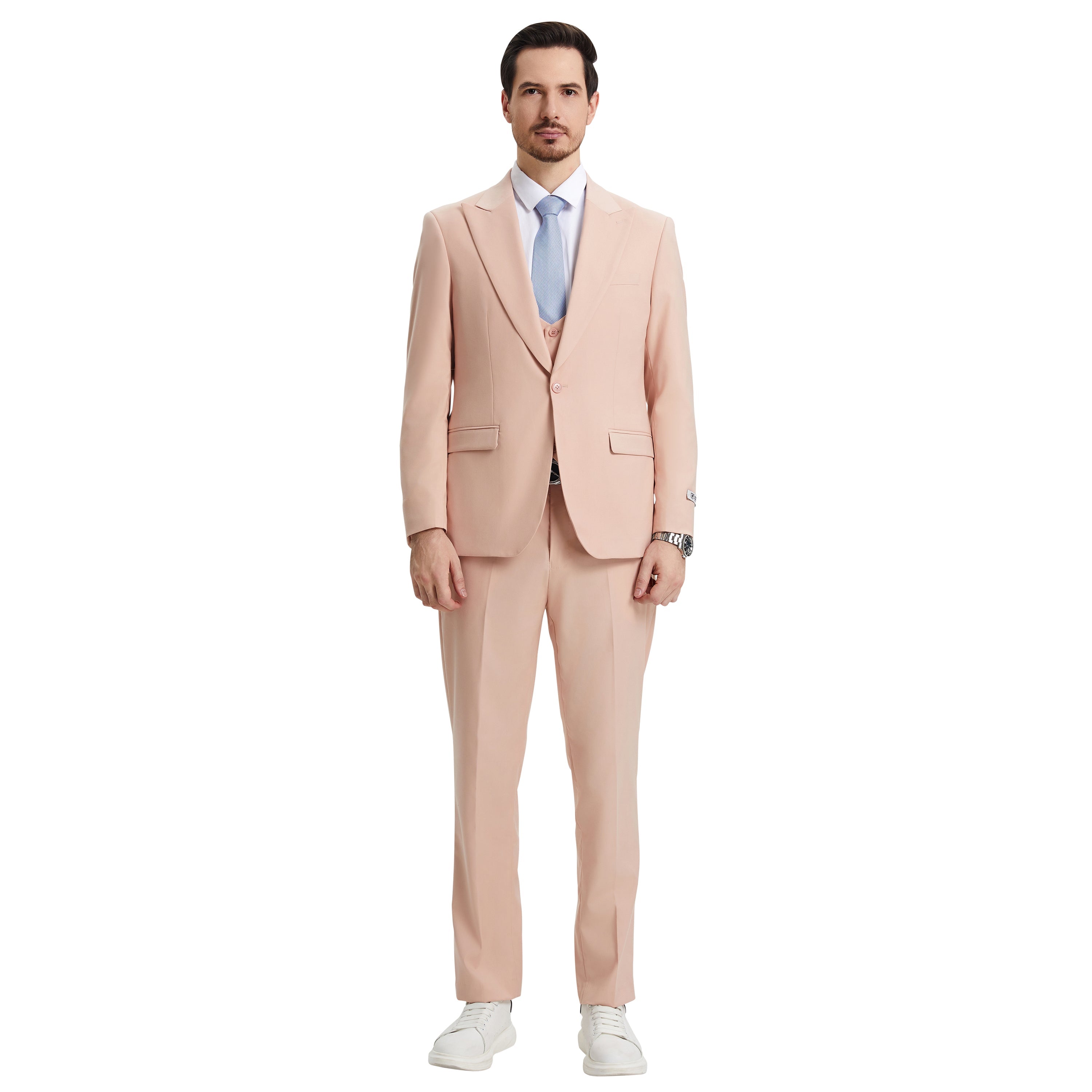 Men’s Suit, Stacy Adams 3-Piece Suit, Hybrid-Fit Suit, Peak Lapel Suit, Blush Suit, Formalwear, Business Attire, Wedding Suit, D&K Menswear Collection