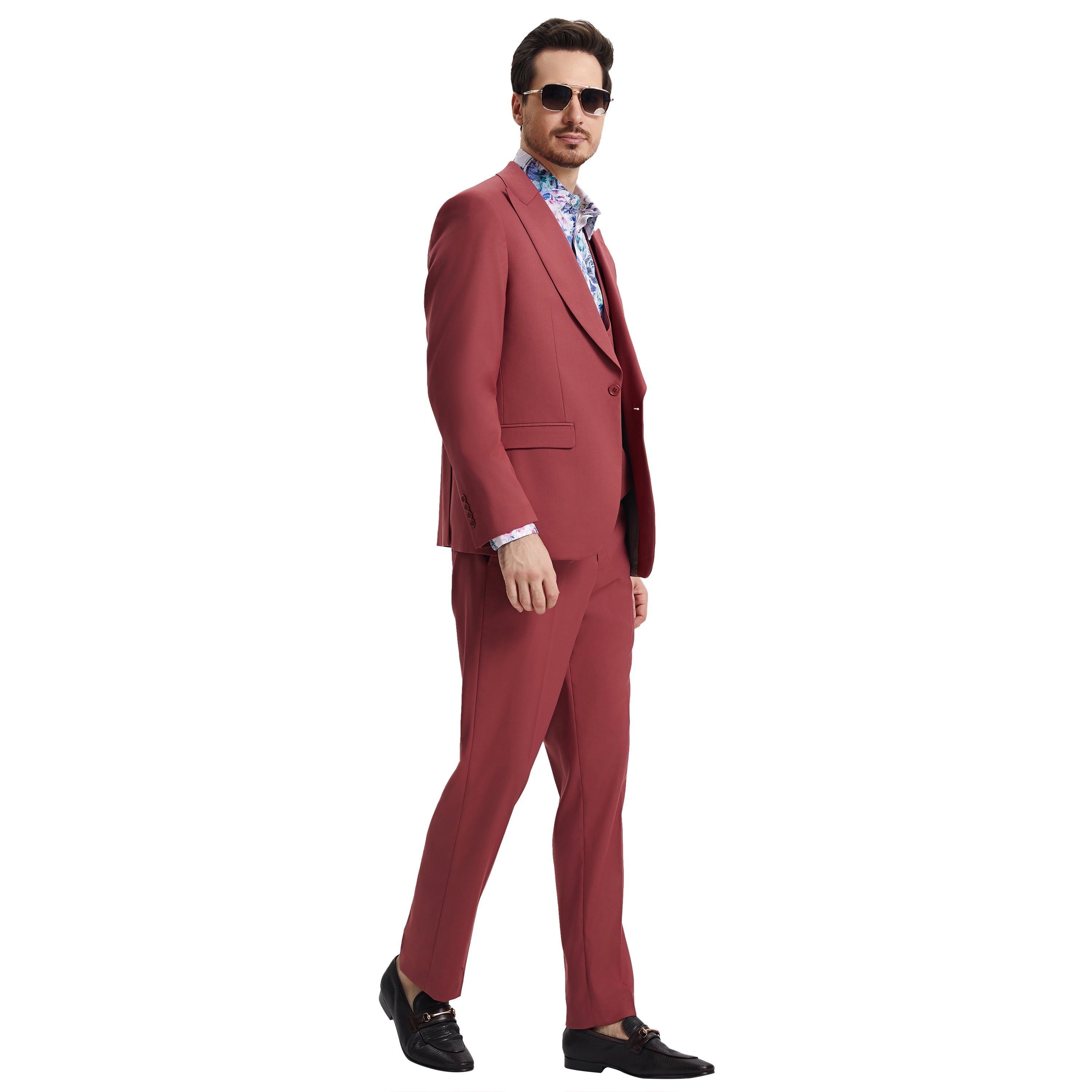 Men’s Suit, Stacy Adams 3-Piece Suit, Hybrid-Fit Suit, Peak Lapel Suit, Coral Suit, Formalwear, Business Attire, Wedding Suit, D&K Menswear Collection
