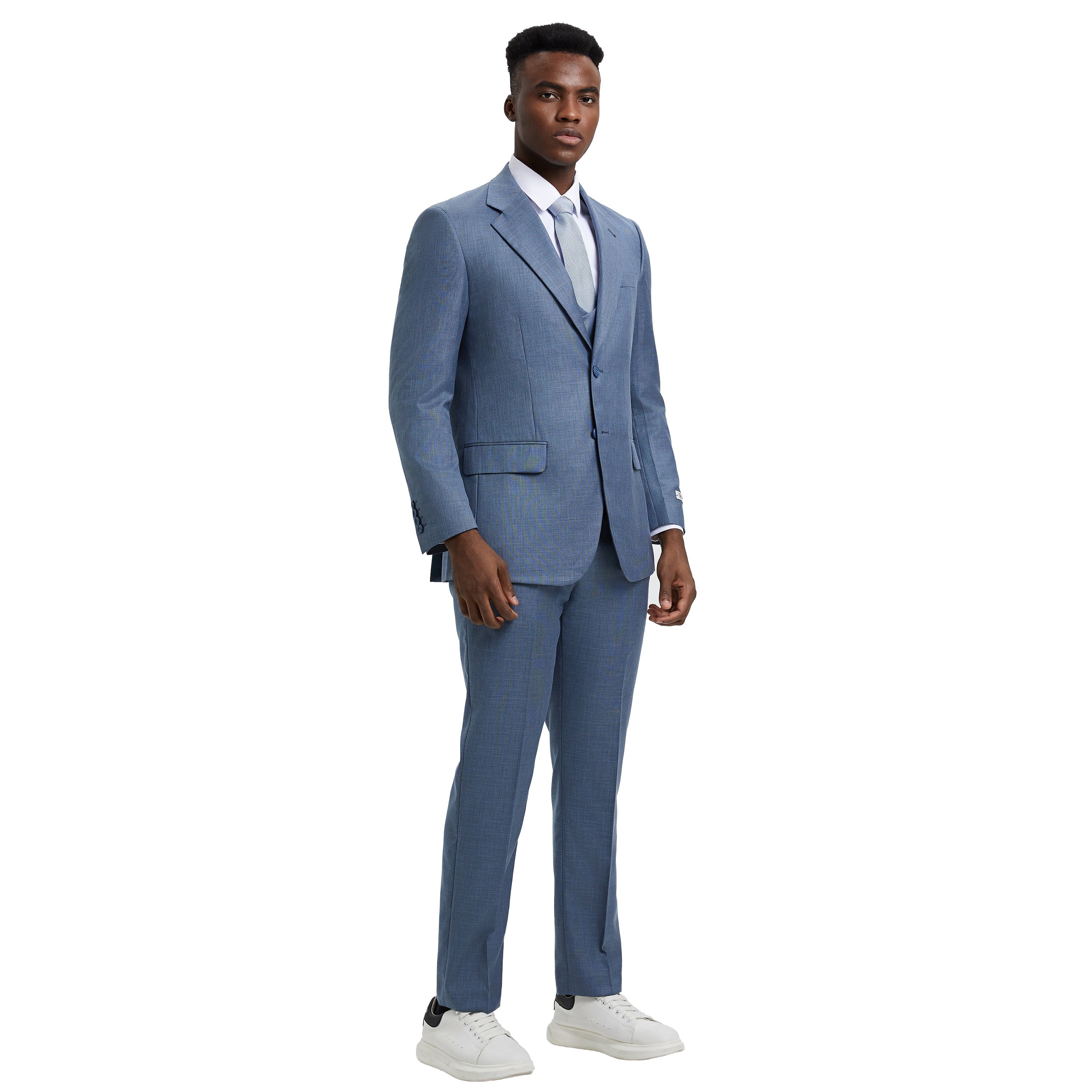 Men’s Suit, Stacy Adams 3-Piece Suit, Sharkskin Suit, Ocean Blue Suit, Formalwear, Business Attire, Wedding Suit, D&K Menswear Collection