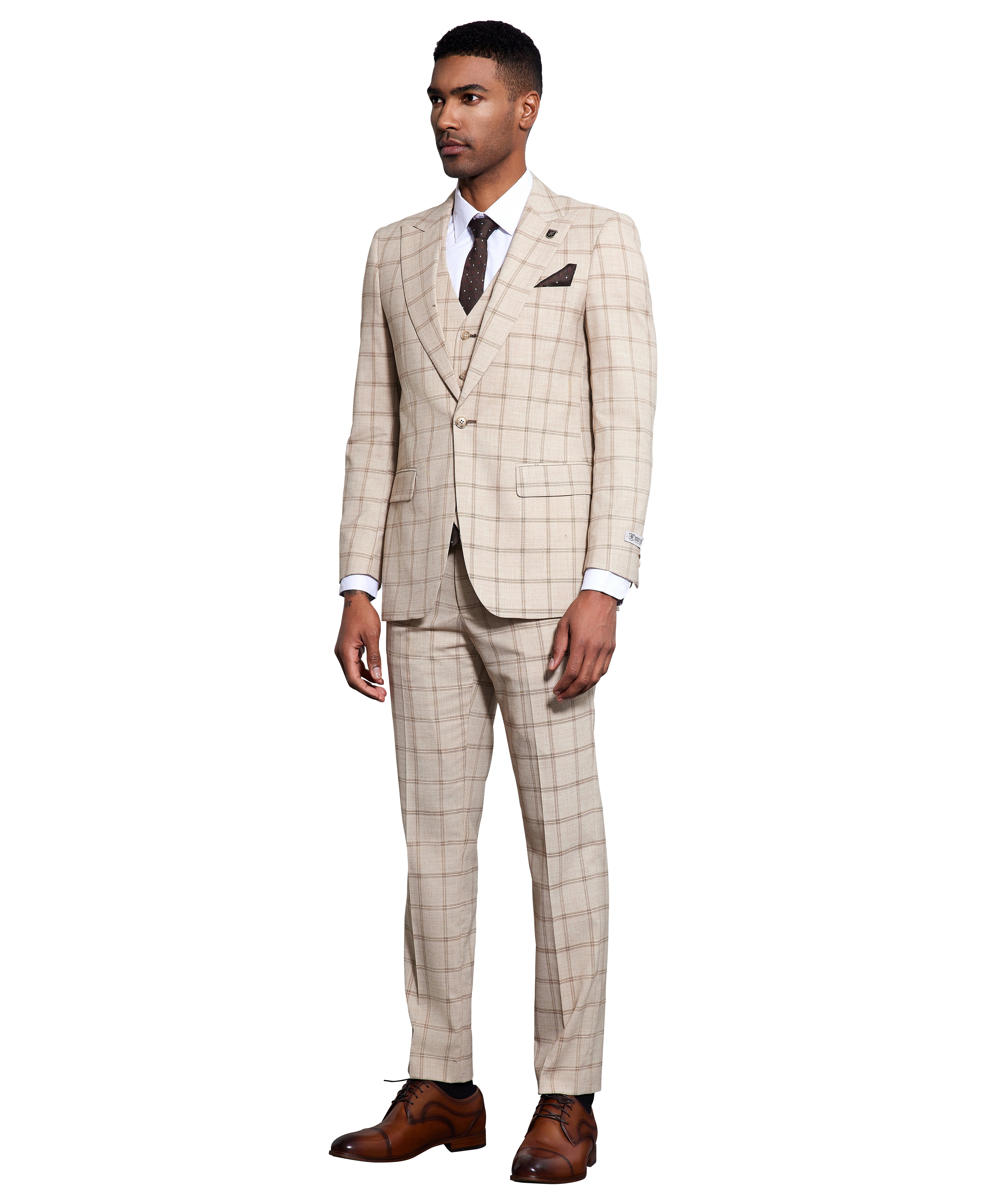 Stacy Adams Mens-suit 3 PC Windowpane
