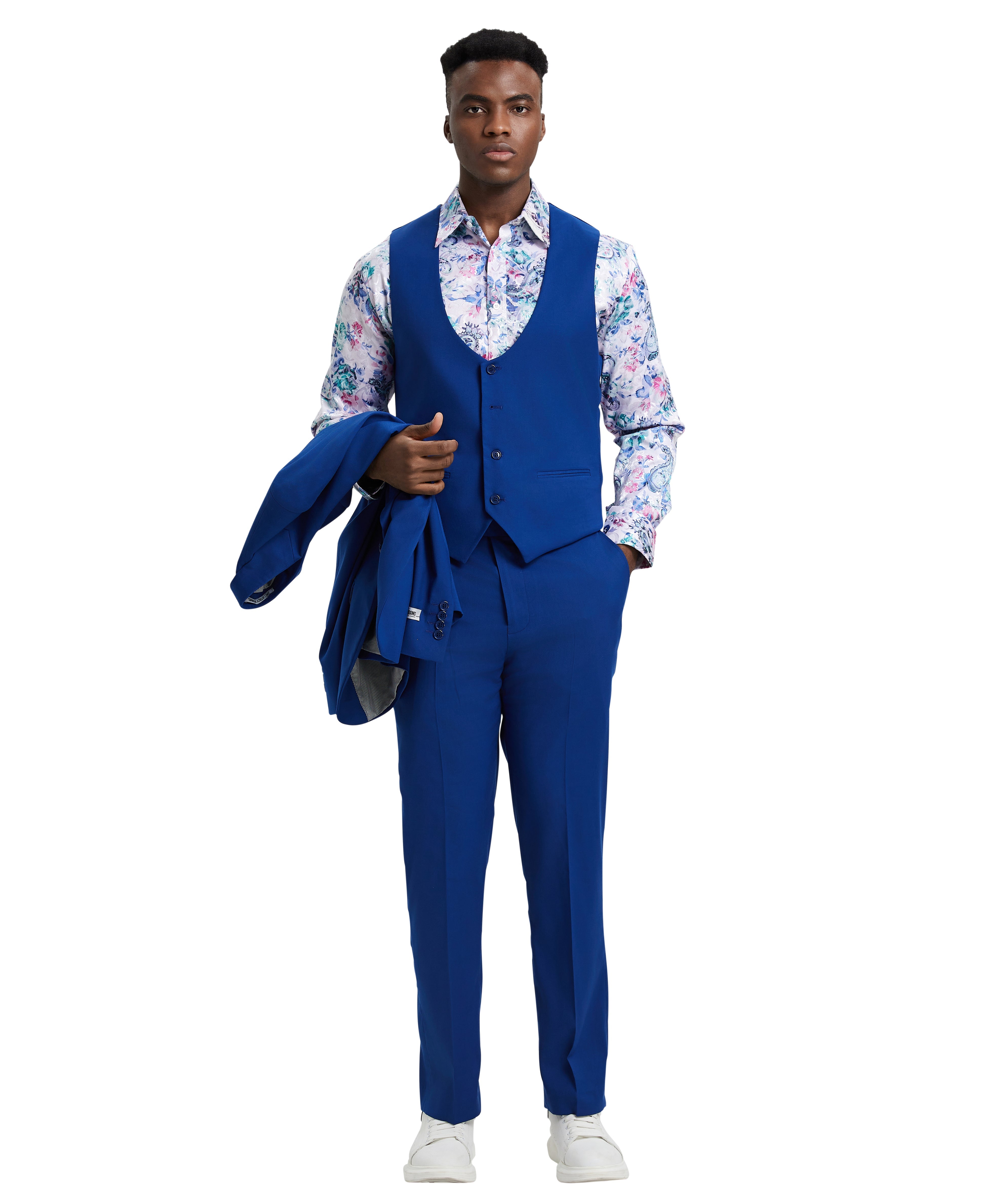 Men’s Stacy Adams Hybrid-Fit 3-Piece U-Shaped Vested Suit – Cobalt Blue | D&K Menswear