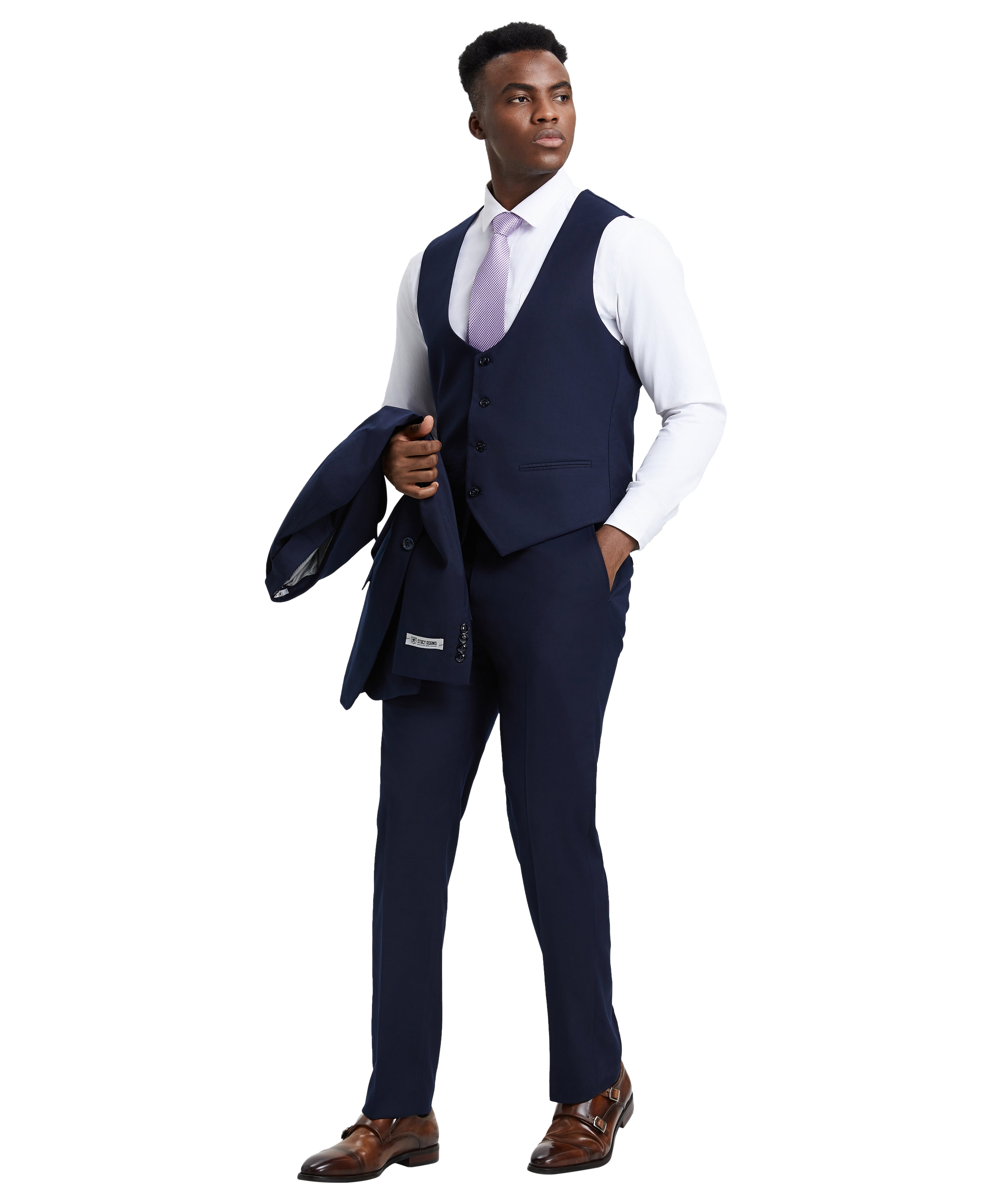 Stacy Adams Hybrid-Fit 3-Piece Suit with U-Shaped Vest – Navy