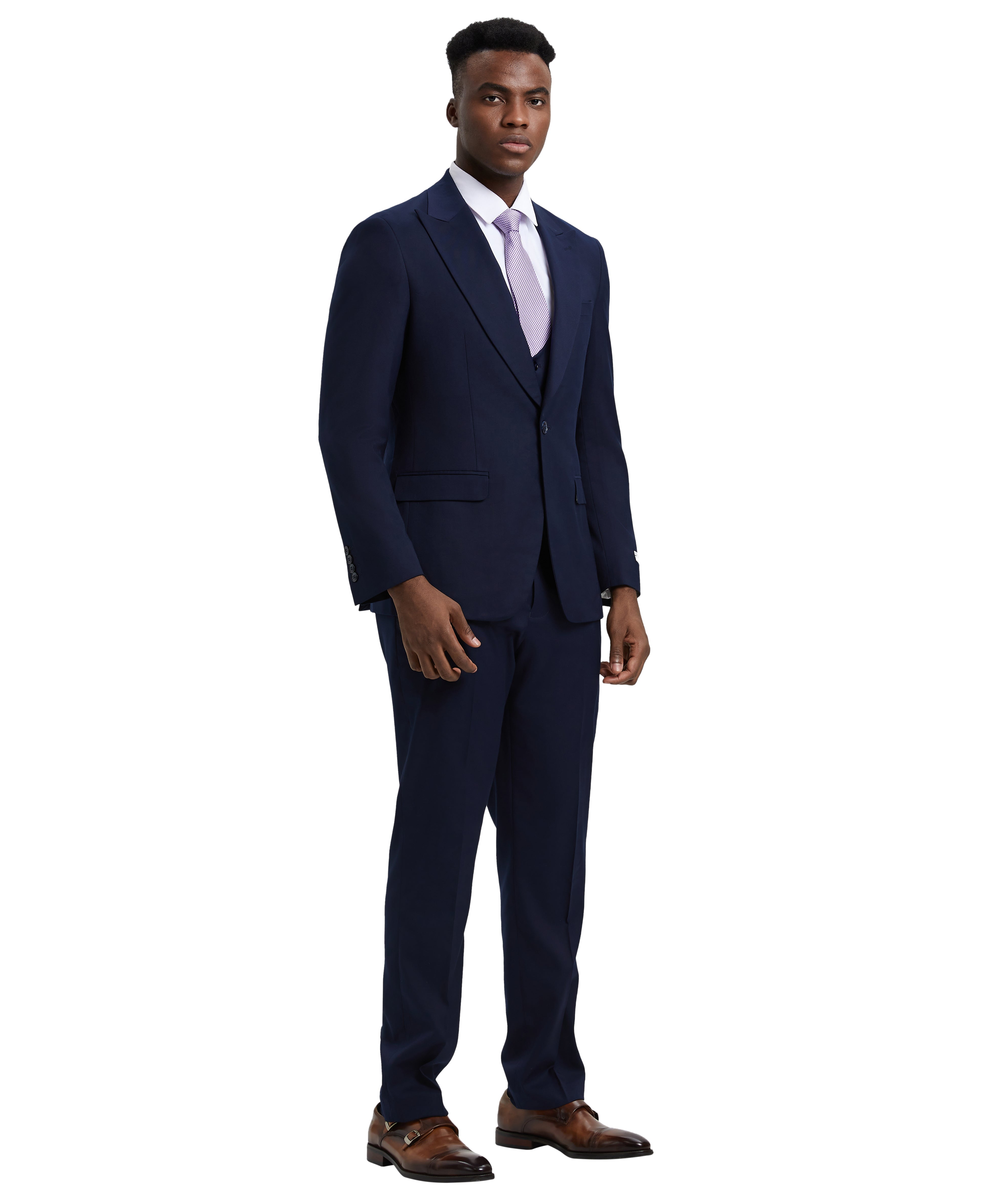 Stacy Adams Hybrid-Fit 3-Piece Suit with U-Shaped Vest – Navy
