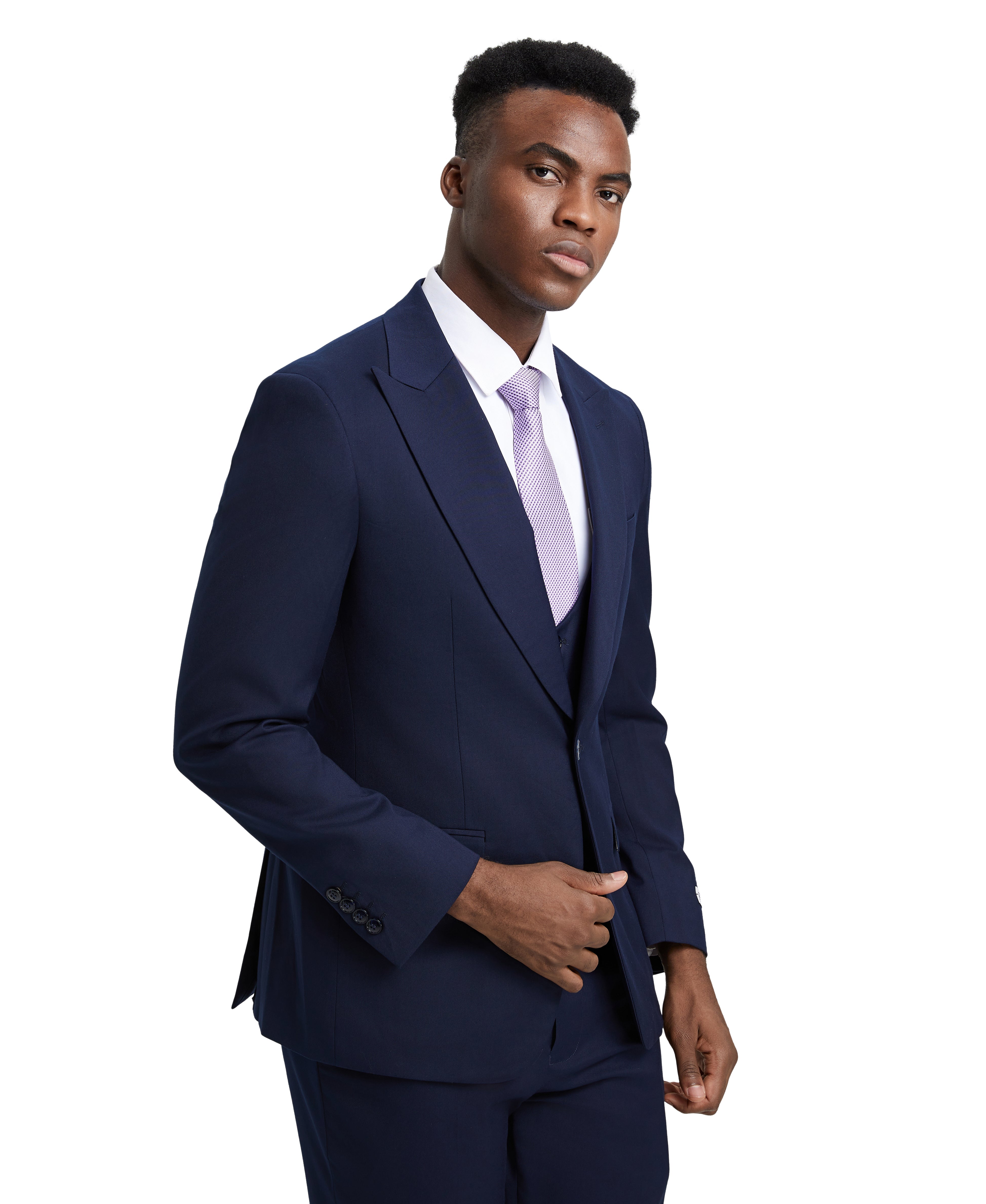 Stacy Adams Hybrid-Fit 3-Piece Suit with U-Shaped Vest – Navy