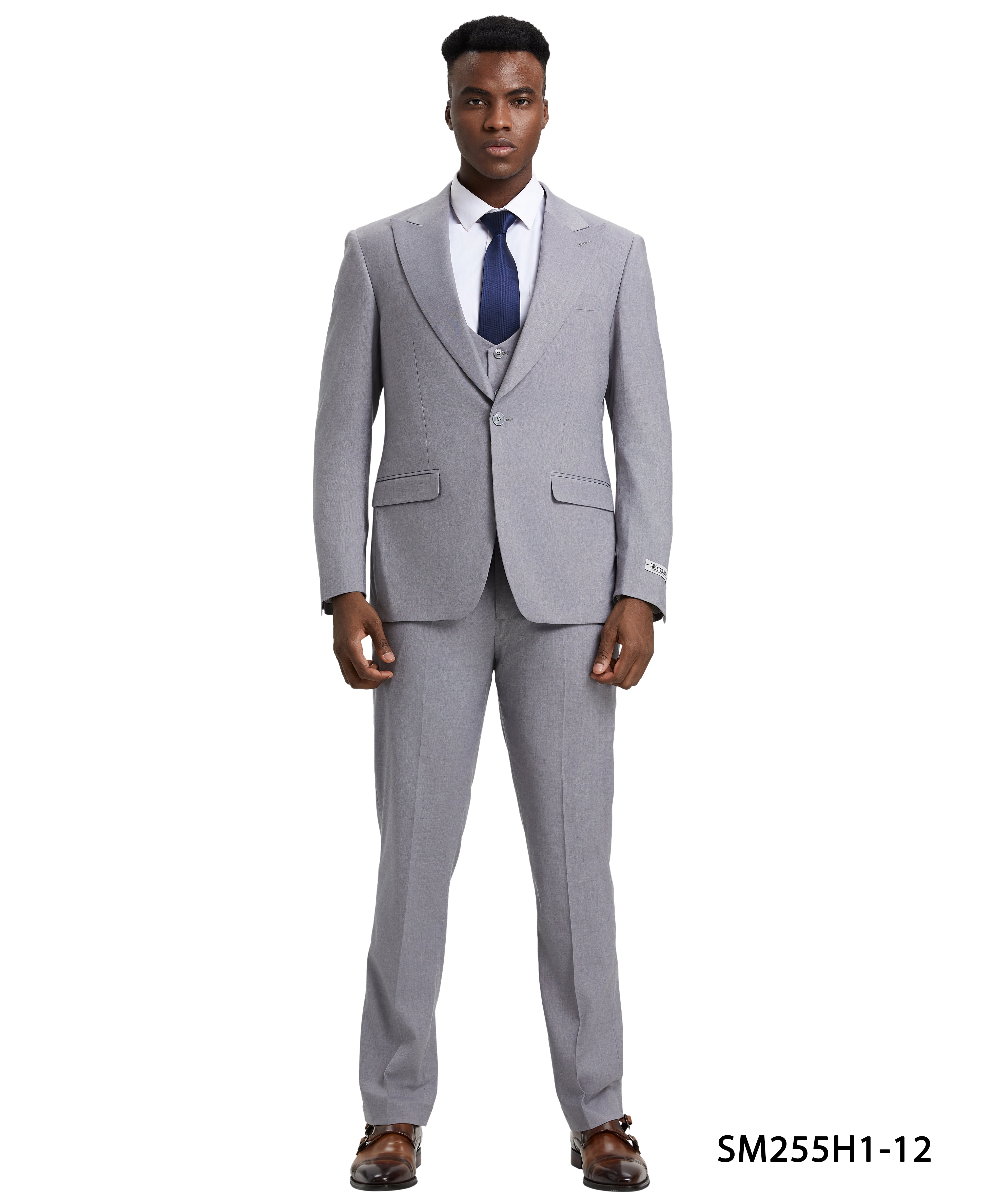 Stacy Adams Hybrid-Fit 3-Piece Suit with U-Shaped Vest – Grey