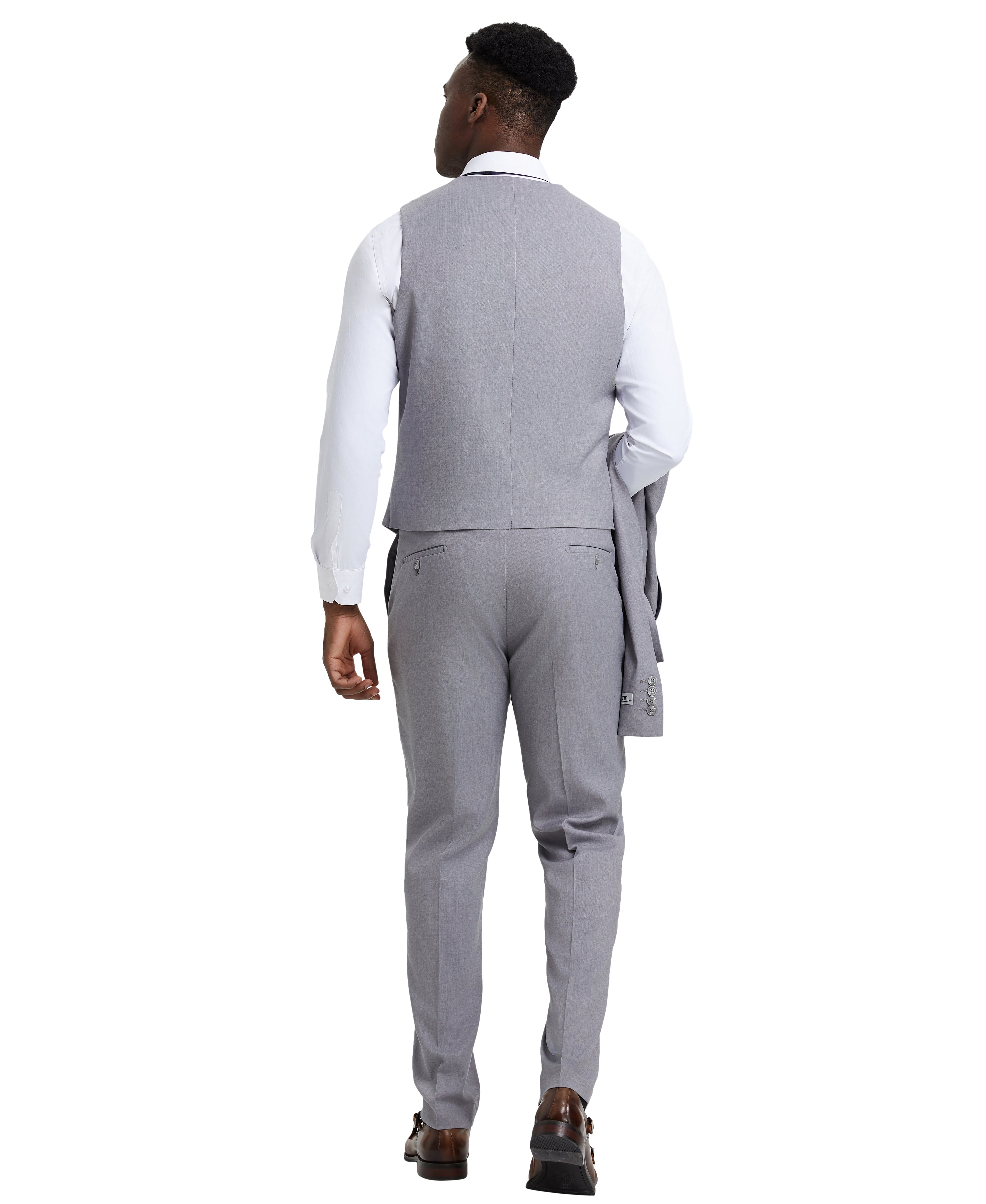 Stacy Adams Hybrid-Fit 3-Piece Suit with U-Shaped Vest – Grey