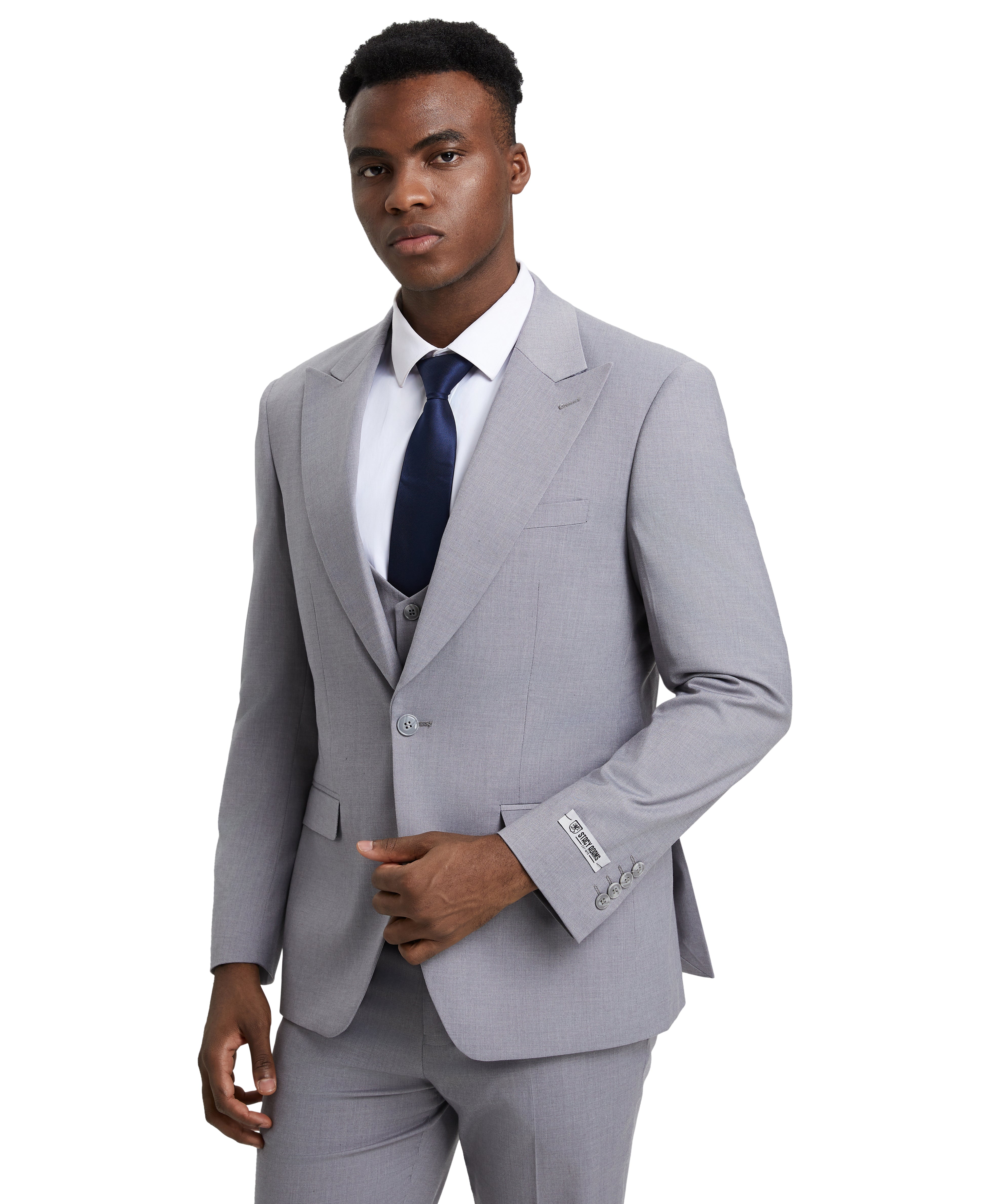 Stacy Adams Hybrid-Fit 3-Piece Suit with U-Shaped Vest – Grey