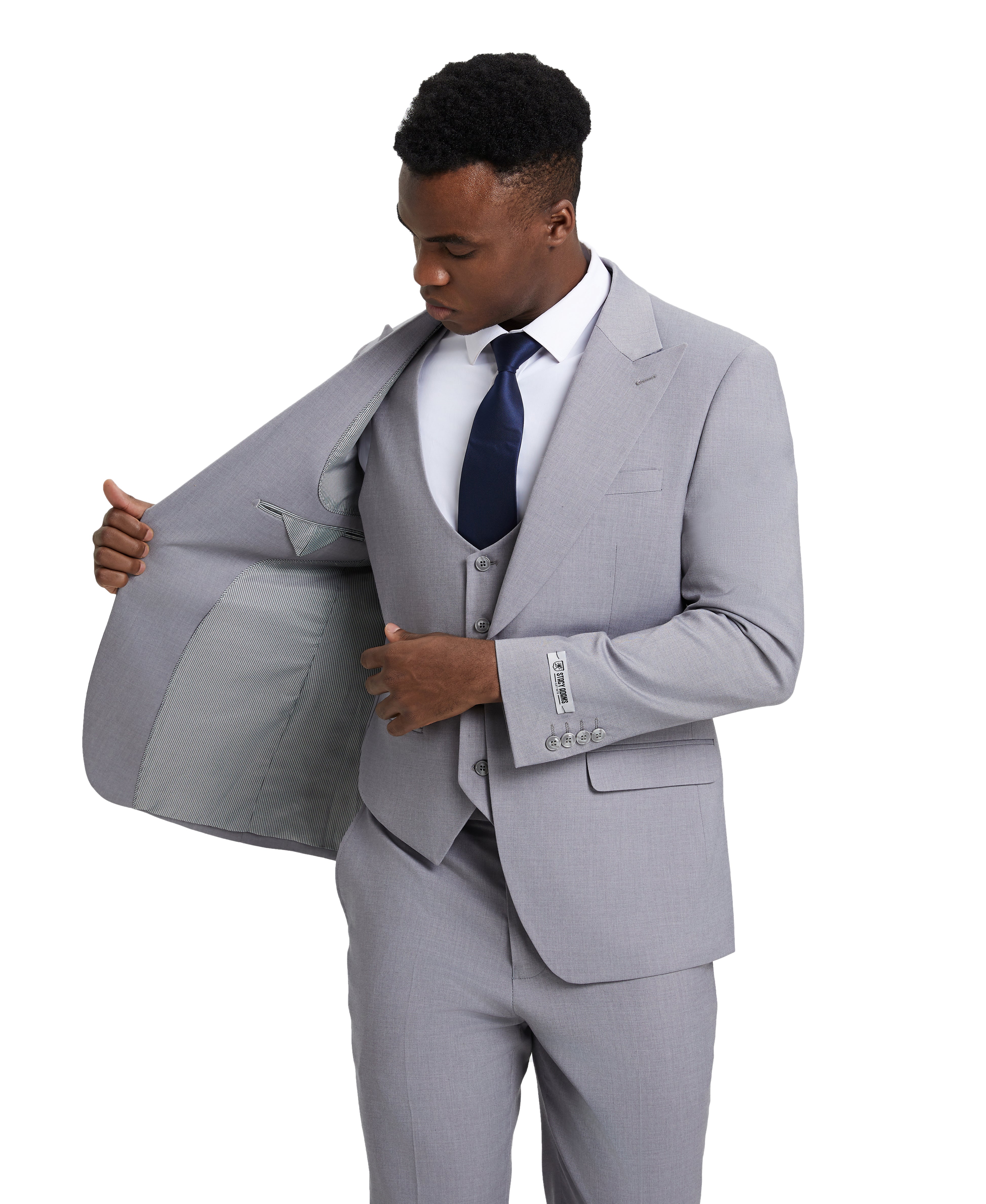 Stacy Adams Hybrid-Fit 3-Piece Suit with U-Shaped Vest – Grey