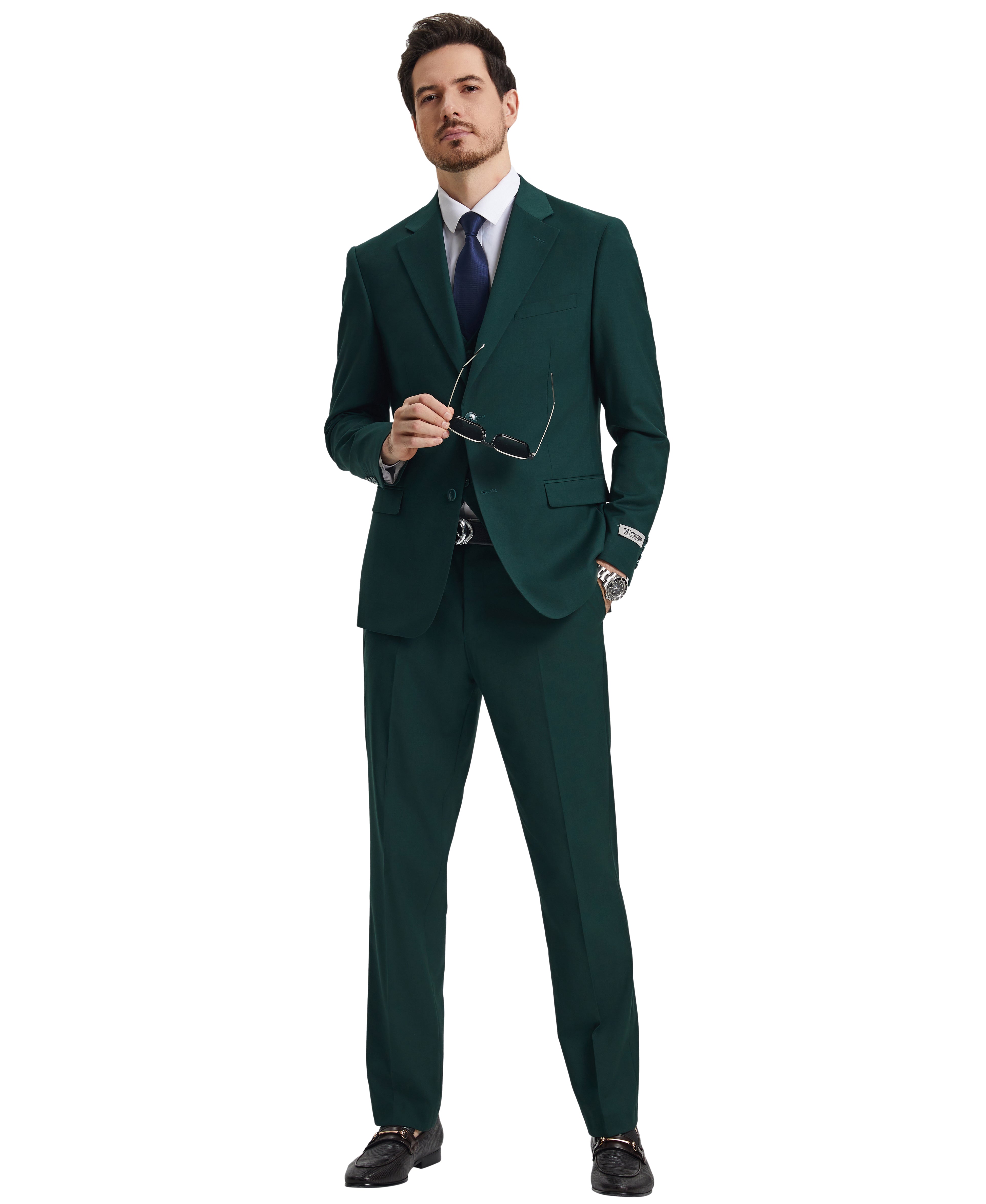 Men’s Stacy Adams Hybrid-Fit 3-Piece Vested Suit – Sacramento Green | D&K Menswear
