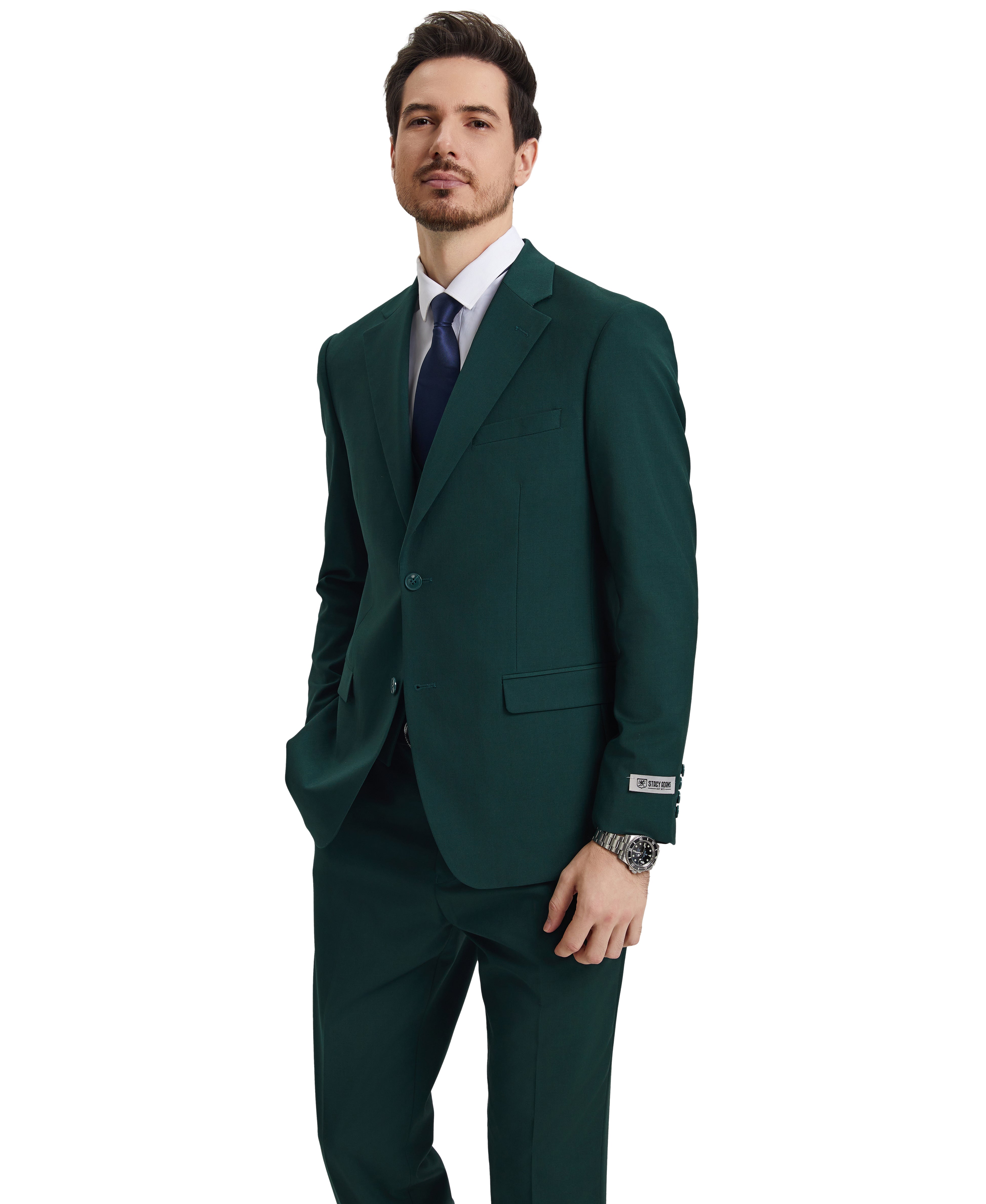 Men’s Stacy Adams Hybrid-Fit 3-Piece Vested Suit – Sacramento Green | D&K Menswear