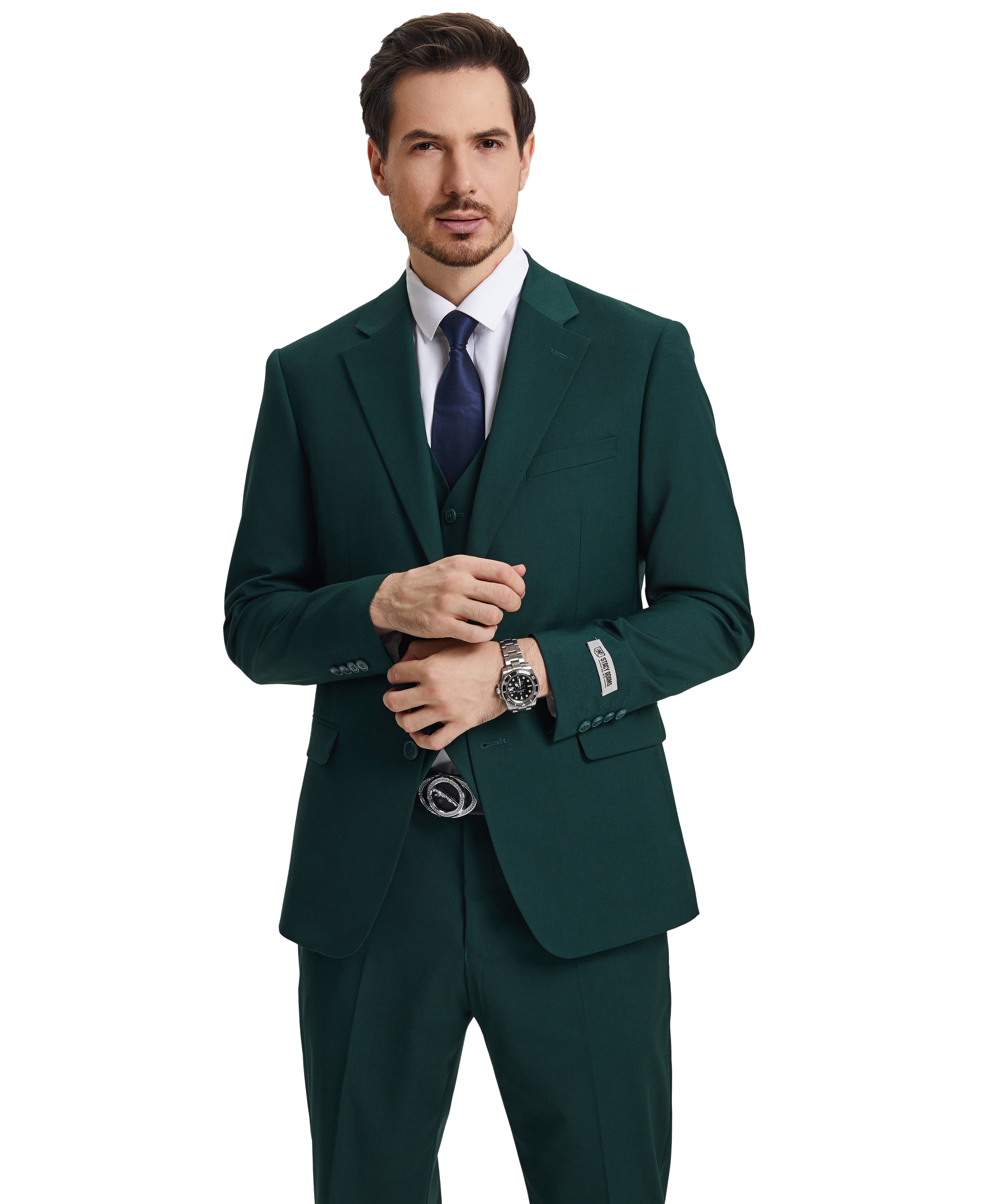 Men’s Stacy Adams Hybrid-Fit 3-Piece Vested Suit – Sacramento Green | D&K Menswear