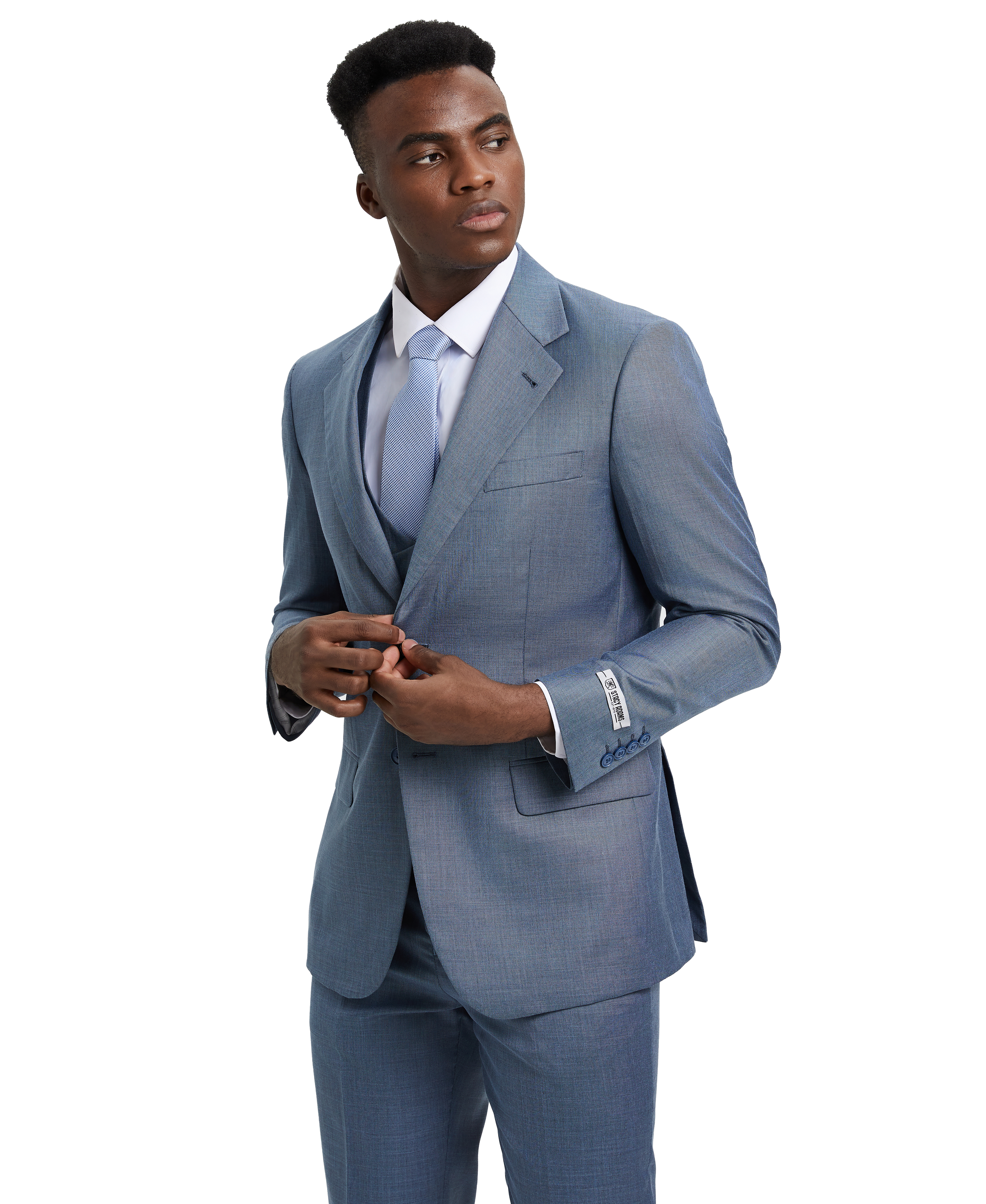 Men’s Stacy Adams Hybrid-Fit Textured Suit with Double-Breasted Vest – Frost Blue | D&K Menswear