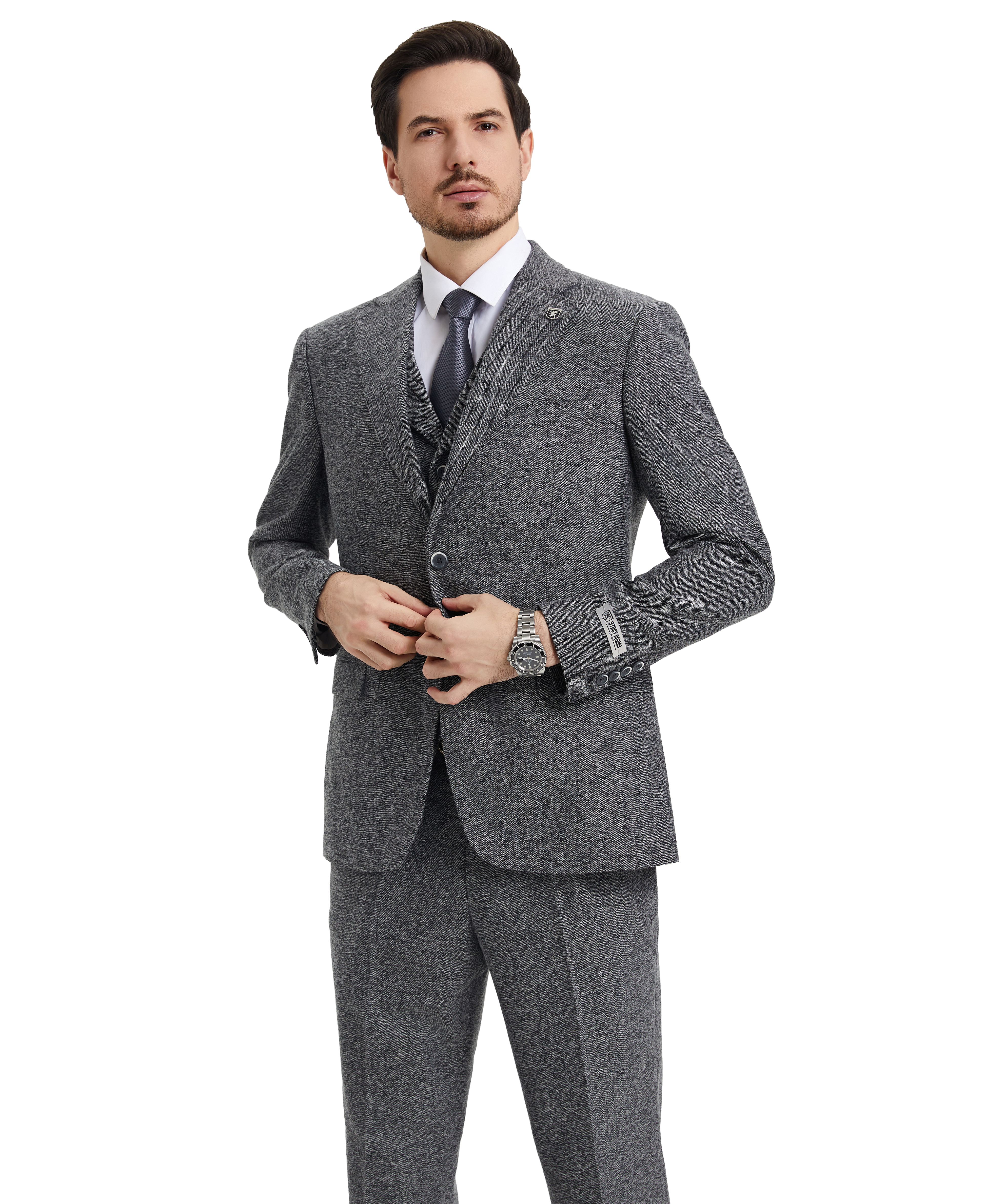 Men’s Stacy Adams Hybrid-Fit Vested Suit – Grey Tweed | D&K Menswear