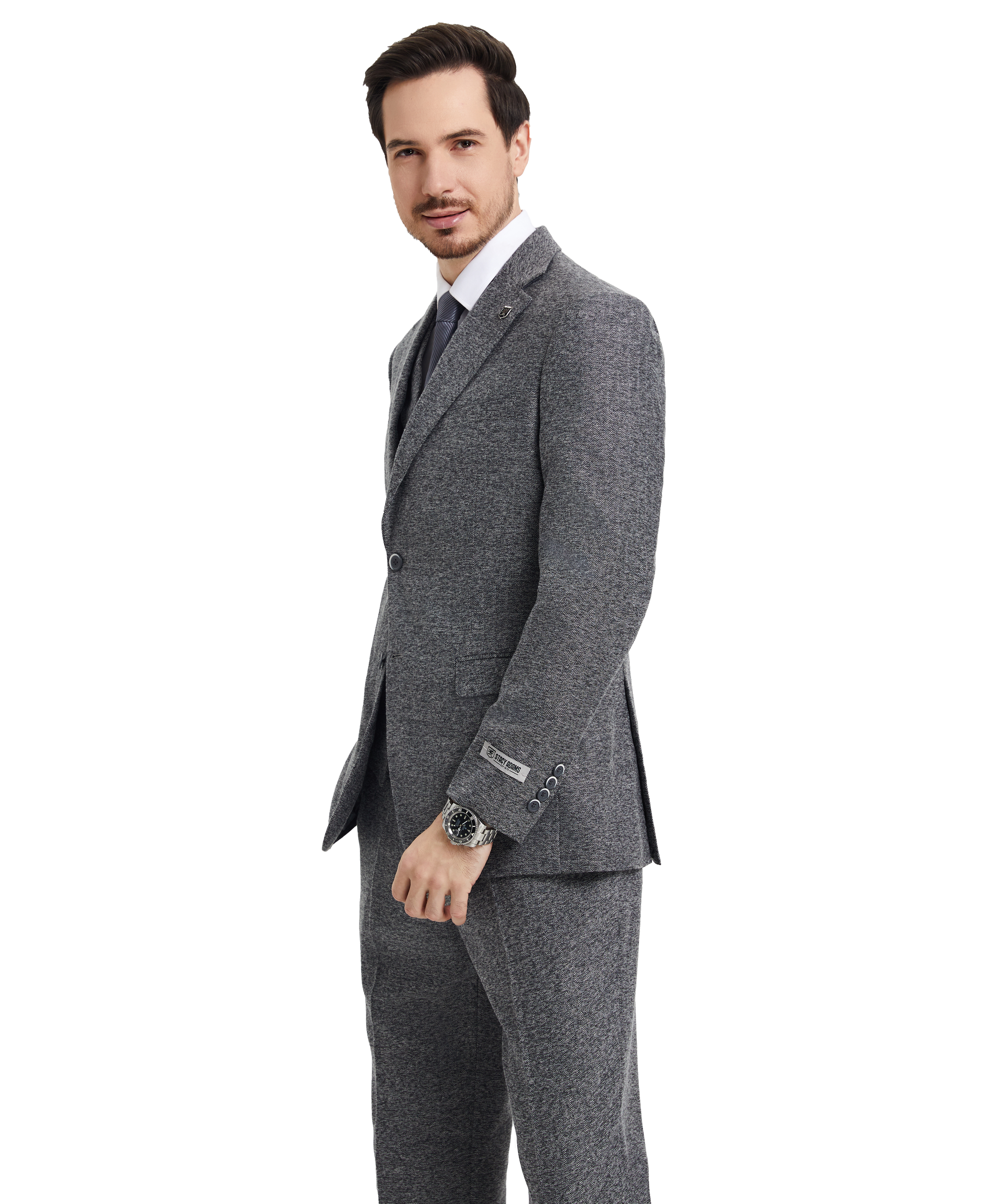 Men’s Stacy Adams Hybrid-Fit Vested Suit – Grey Tweed | D&K Menswear