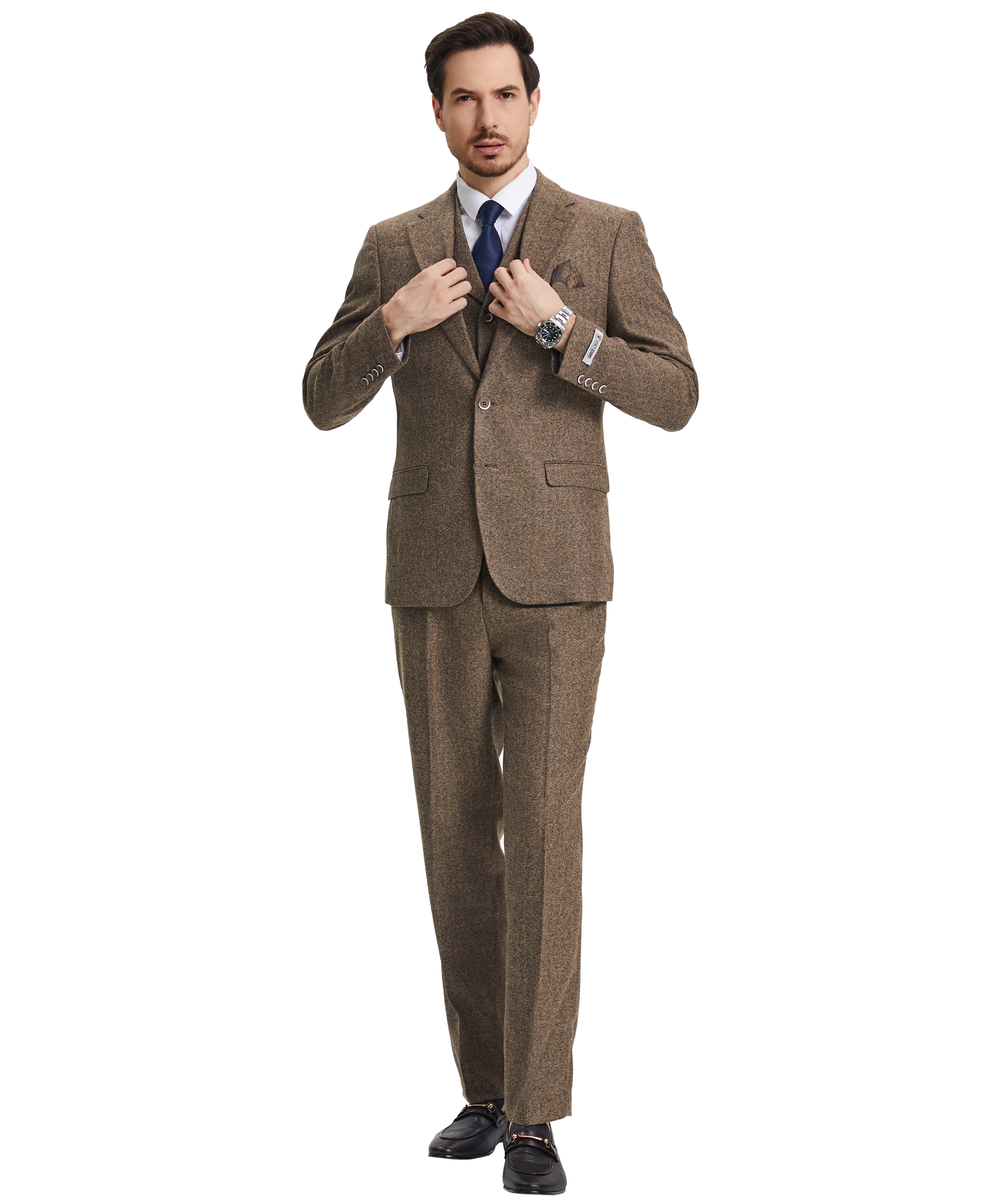 Men’s Stacy Adams Hybrid-Fit Vested Suit – Brown Tweed | D&K Menswear