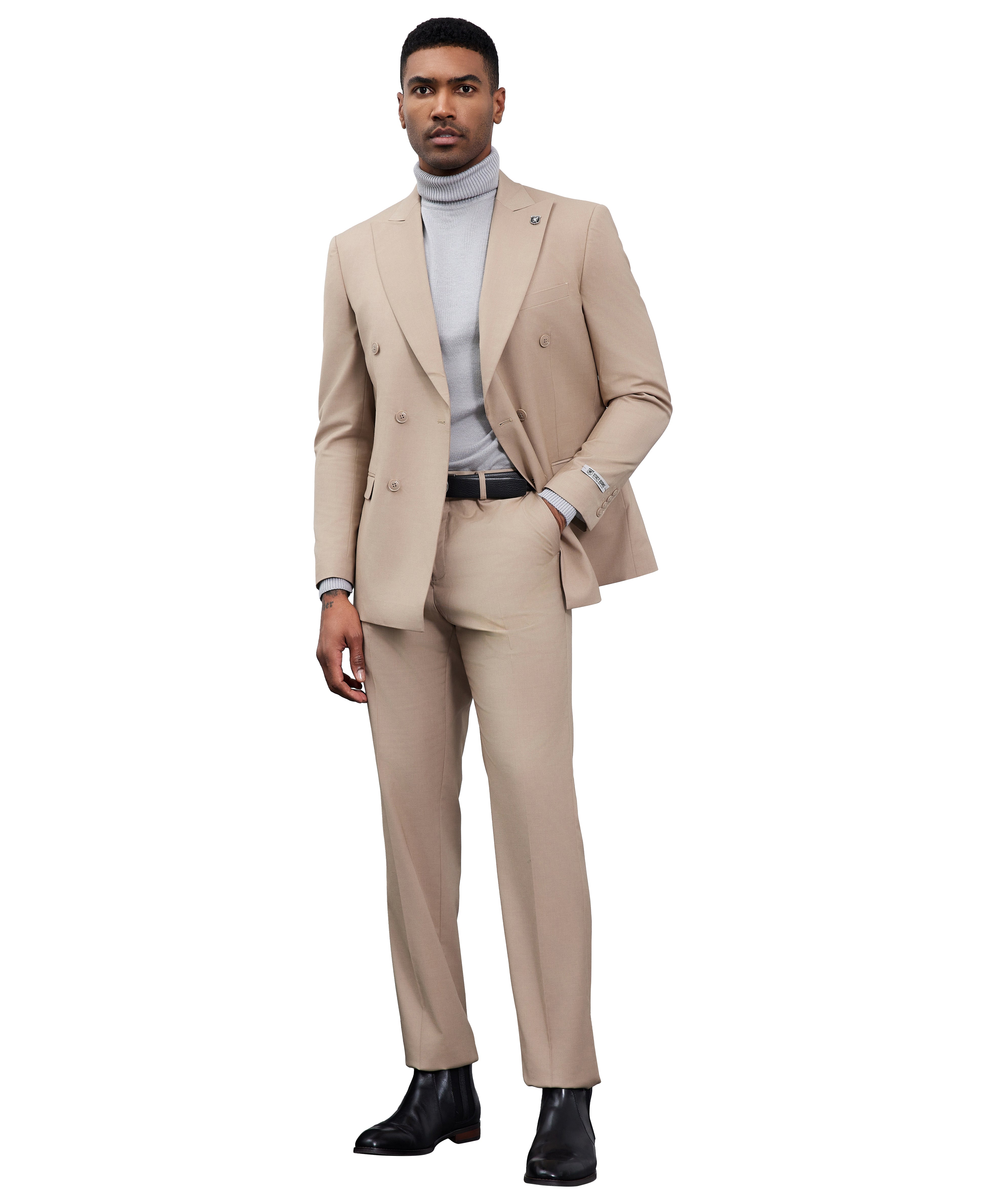 Men’s Stacy Adams Double-Breasted Suit – Tan | D&K Menswear