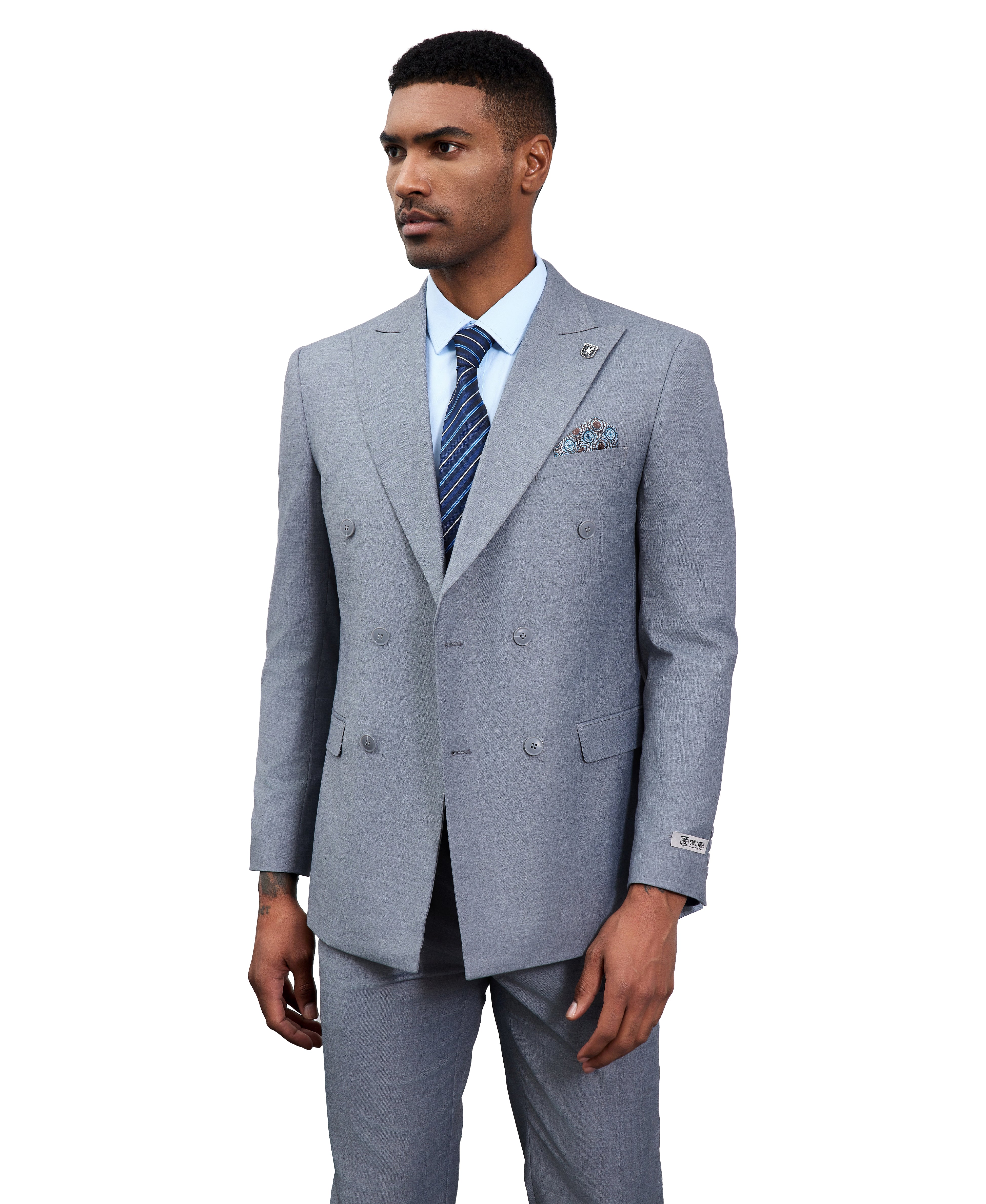 Men’s Stacy Adams Double-Breasted Suit – Medium Grey | D&K Menswear
