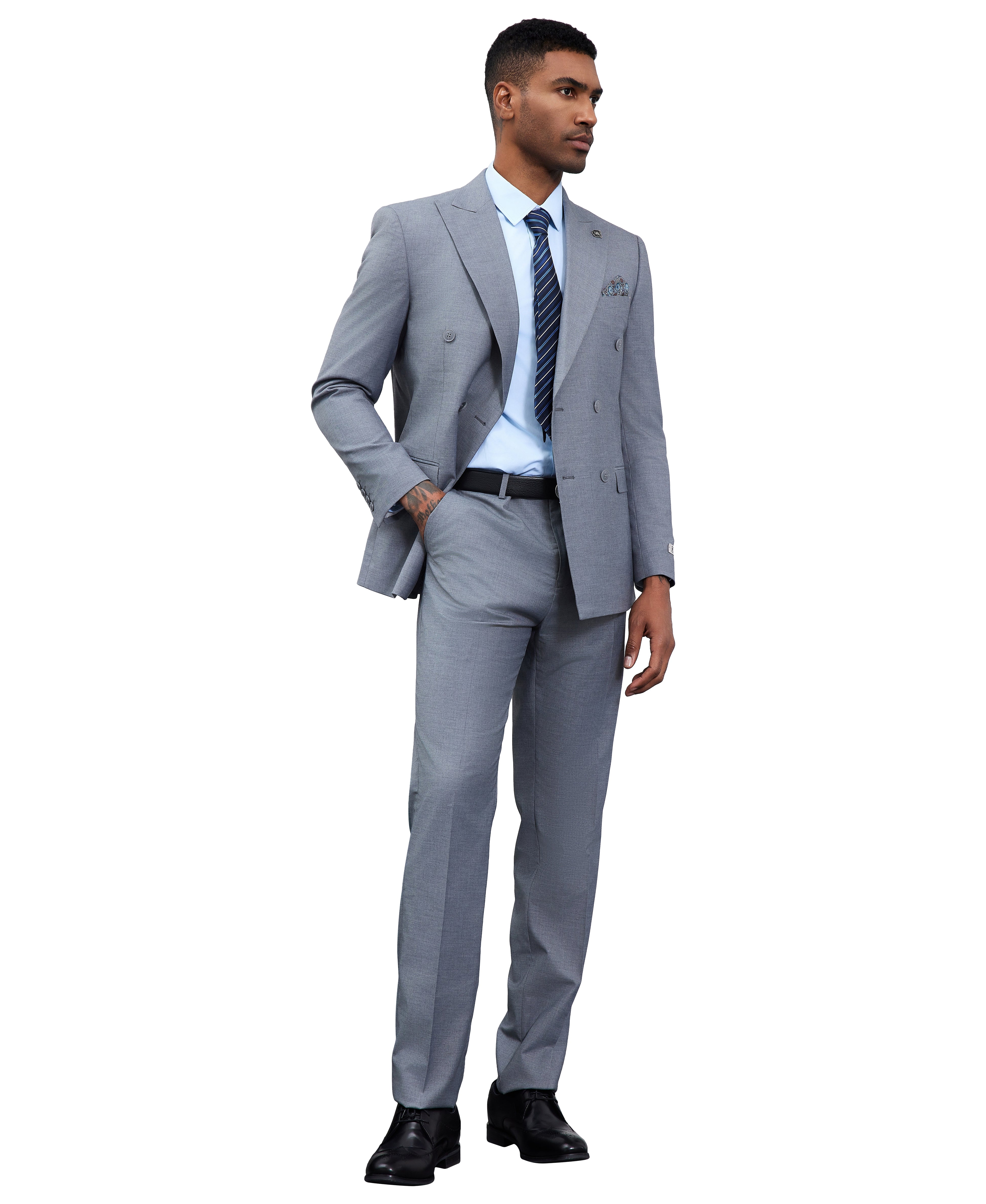 Men’s Stacy Adams Double-Breasted Suit – Medium Grey | D&K Menswear