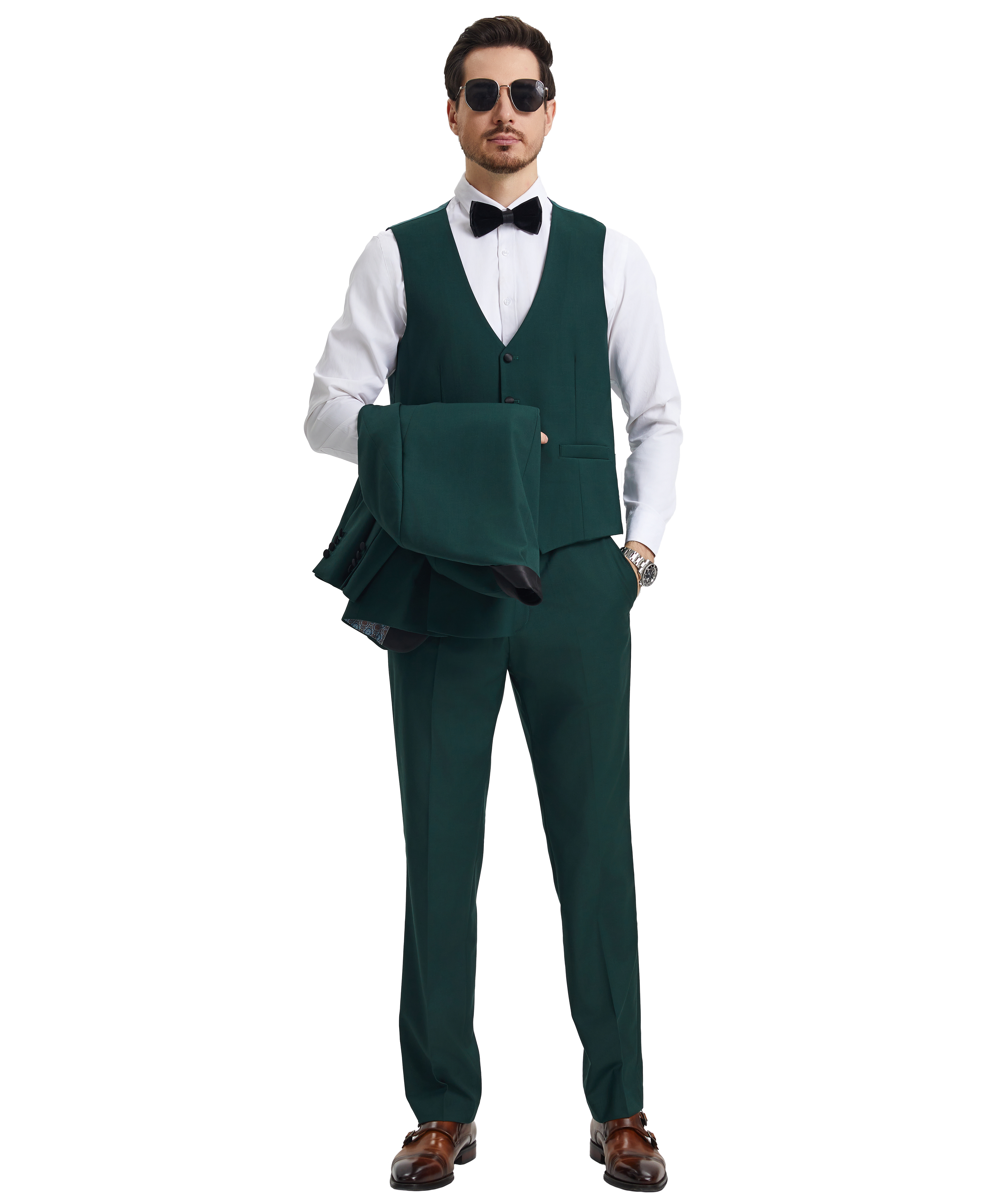 Men’s Stacy Adams Hybrid-Fit 3-Piece Vested Tuxedo – Green | D&K Menswear