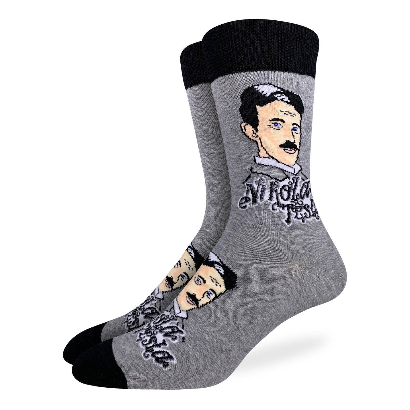 Men’s Nikola Tesla Socks – Grey/Black by Good Luck Sock