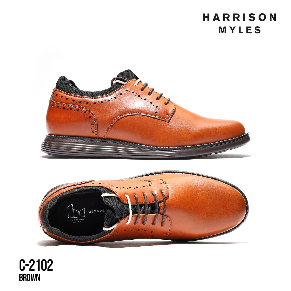Harrison Myles Oxford Dress Shoes Mens 12 Tan Brown Brogue Ultralights No Laces f35dcf32-8004-43de-966a-  main image 2