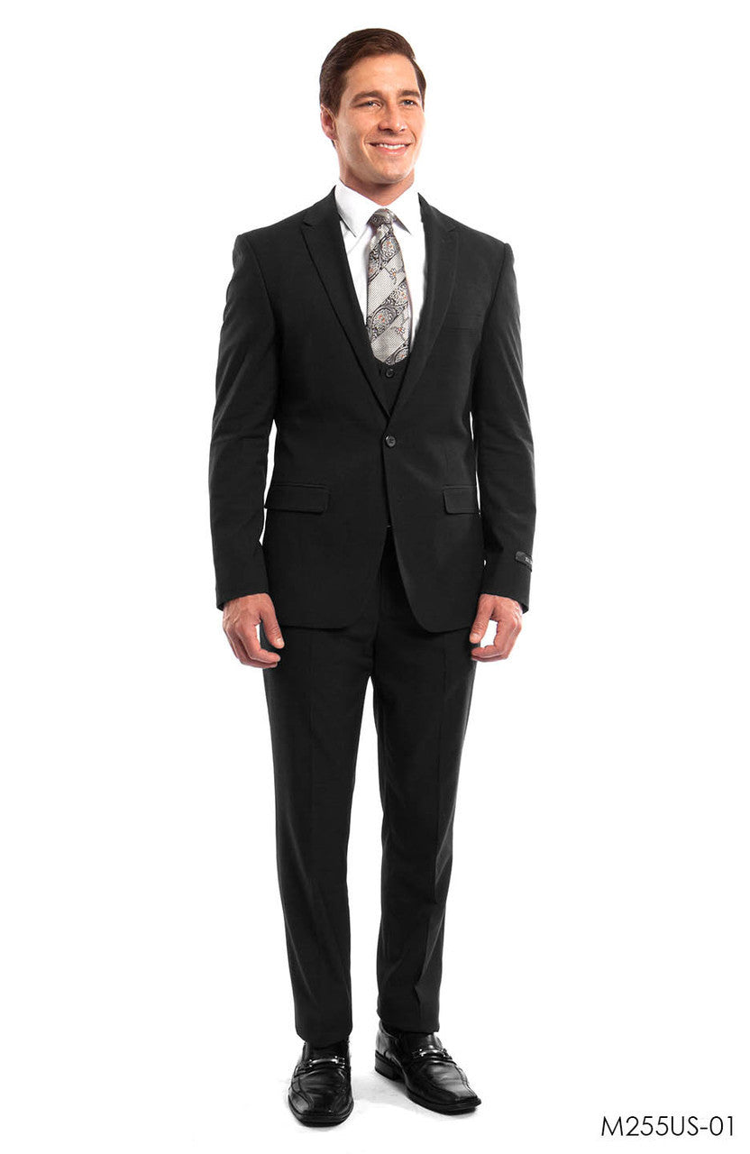 Black Solid 3-PC Ultra Slim Fit Suits For Men Black / 36S/30W / M255US-01