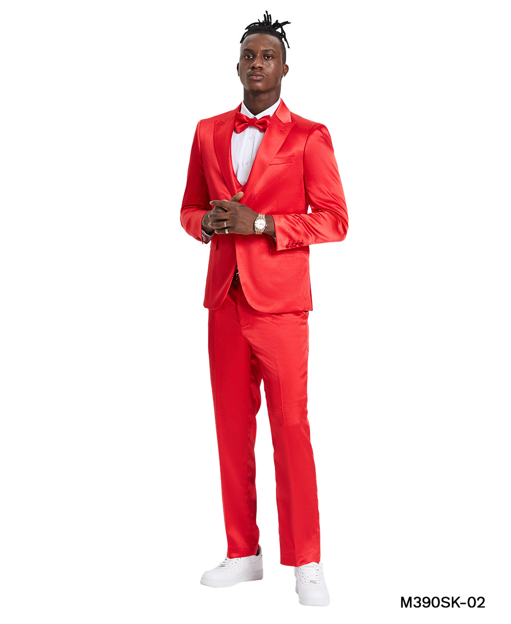 Red Solid Shiny U-Shape Vest Mens-suit Red / 42L/36W / M390SK-02 Red Solid Shiny U-Shape Vest Mens-suit Red / 42L/36W / M390SK-02