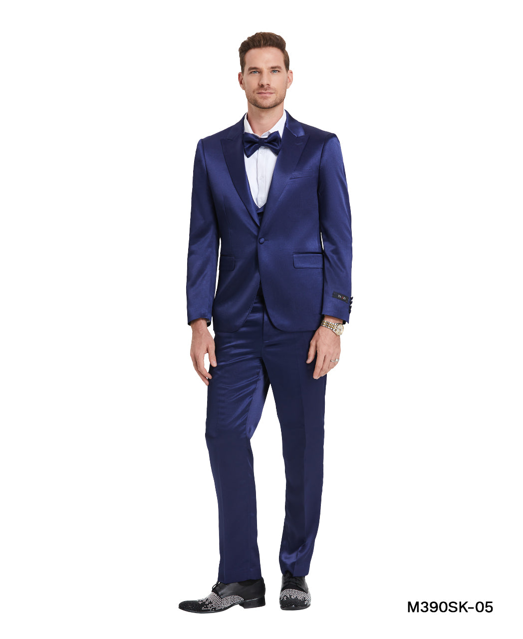 Blue Solid Shiny U-Shape Vest Mens-suit Blue / 42S/36W / M390SK-05 Blue Solid Shiny U-Shape Vest Mens-suit Blue / 42S/36W / M390SK-05