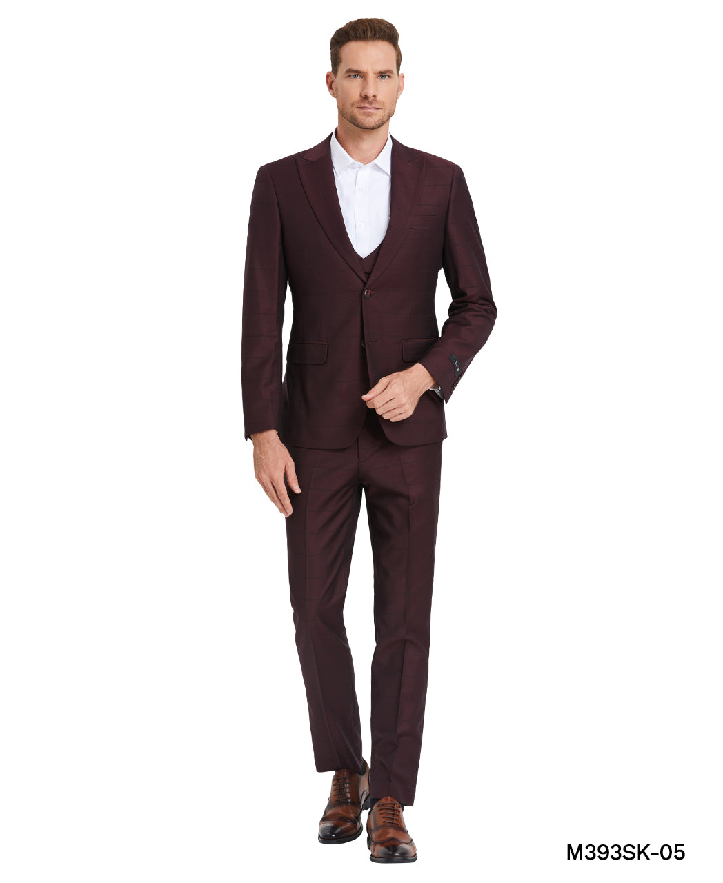 wine suit with double breasted vest