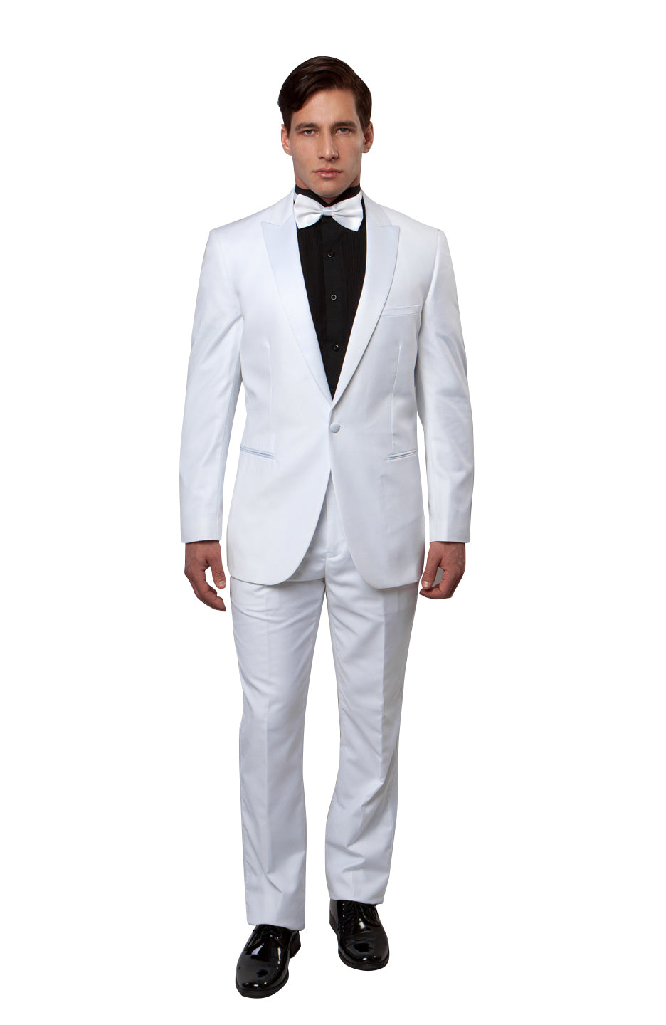 White 2 PC Tuxedo Solid Slim Fit
