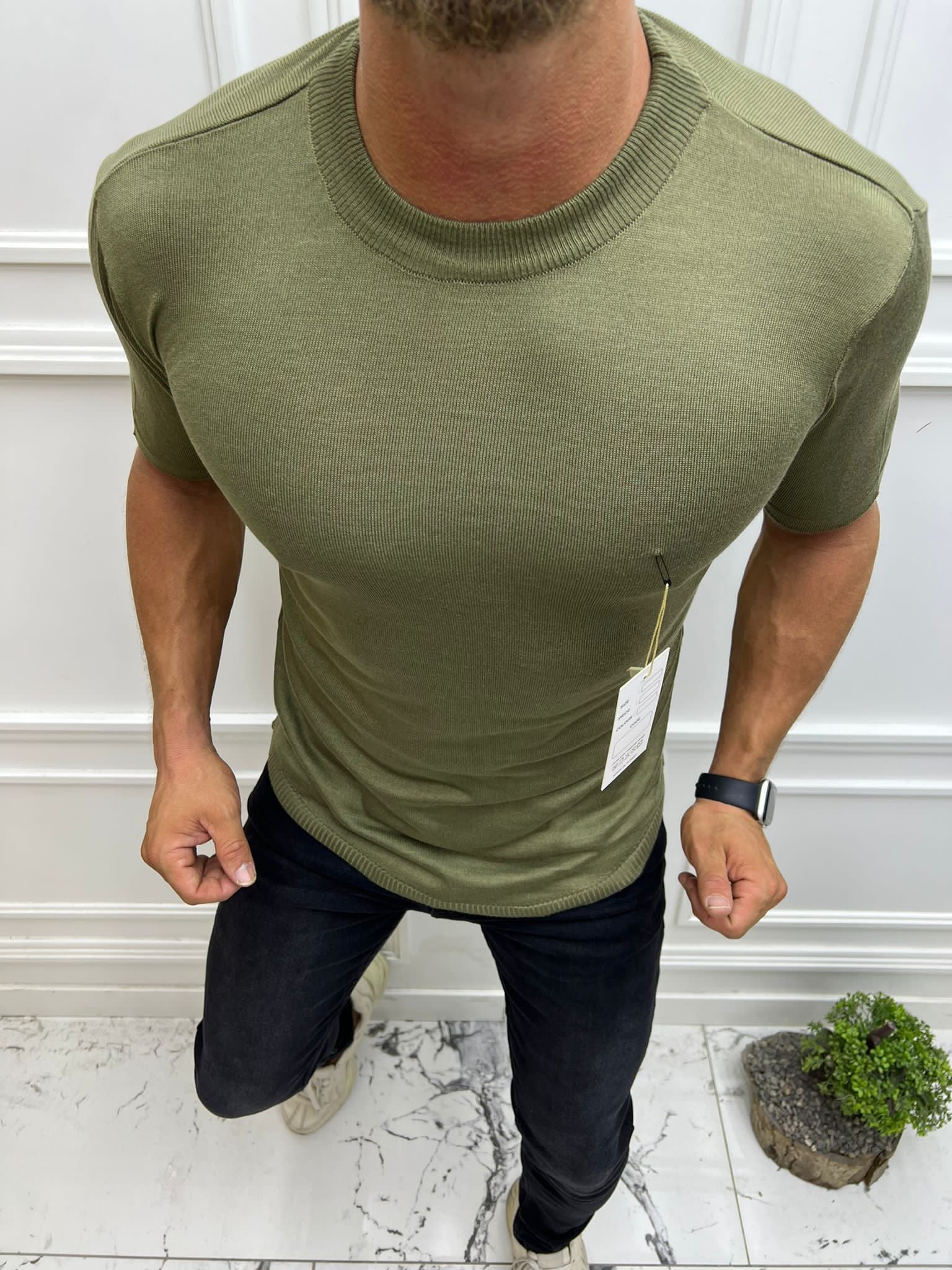 Aaron Imani Knit Short Sleeve Mock Army