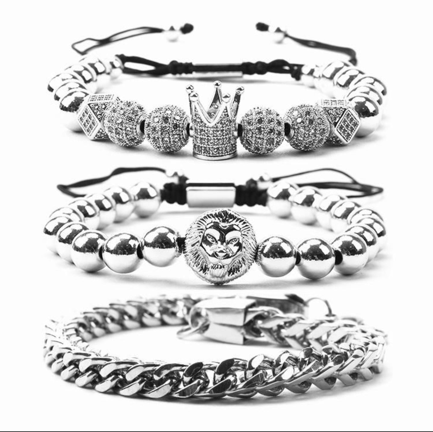 Silver stacked crown bracelet