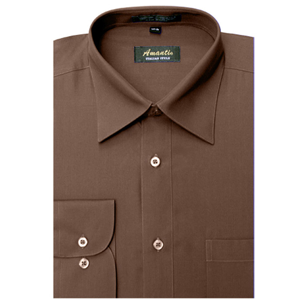 Amanti Men's Classic Dress Shirt Convertible Cuff Solid Chocolate Brown / 17.5 32/33