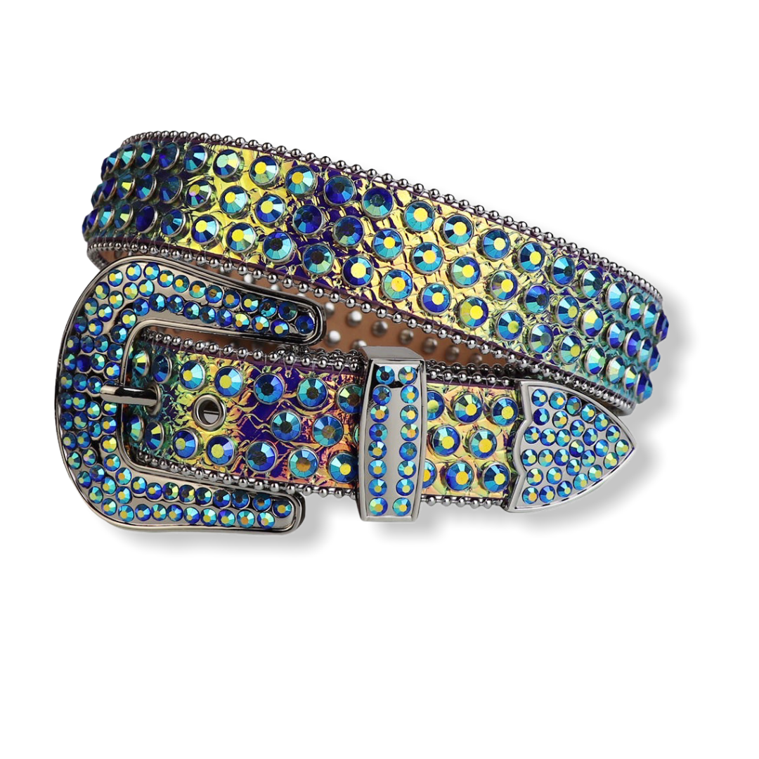 Luxe Premium Studded Rhinestone Belt iridescent Turquoise Lavender
