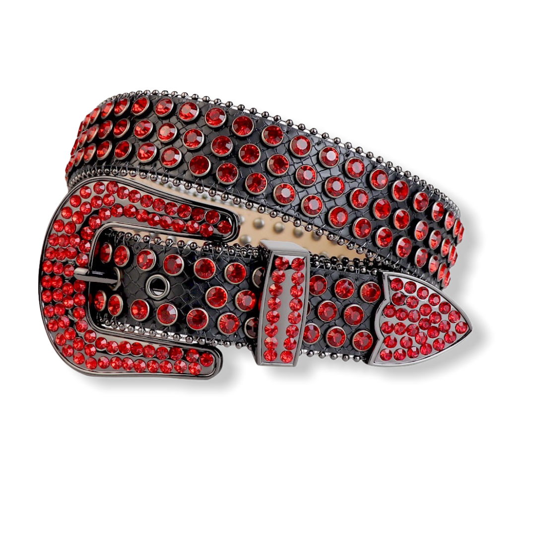 Luxe Premium Studded Rhinestone BLACK RED BELT 22